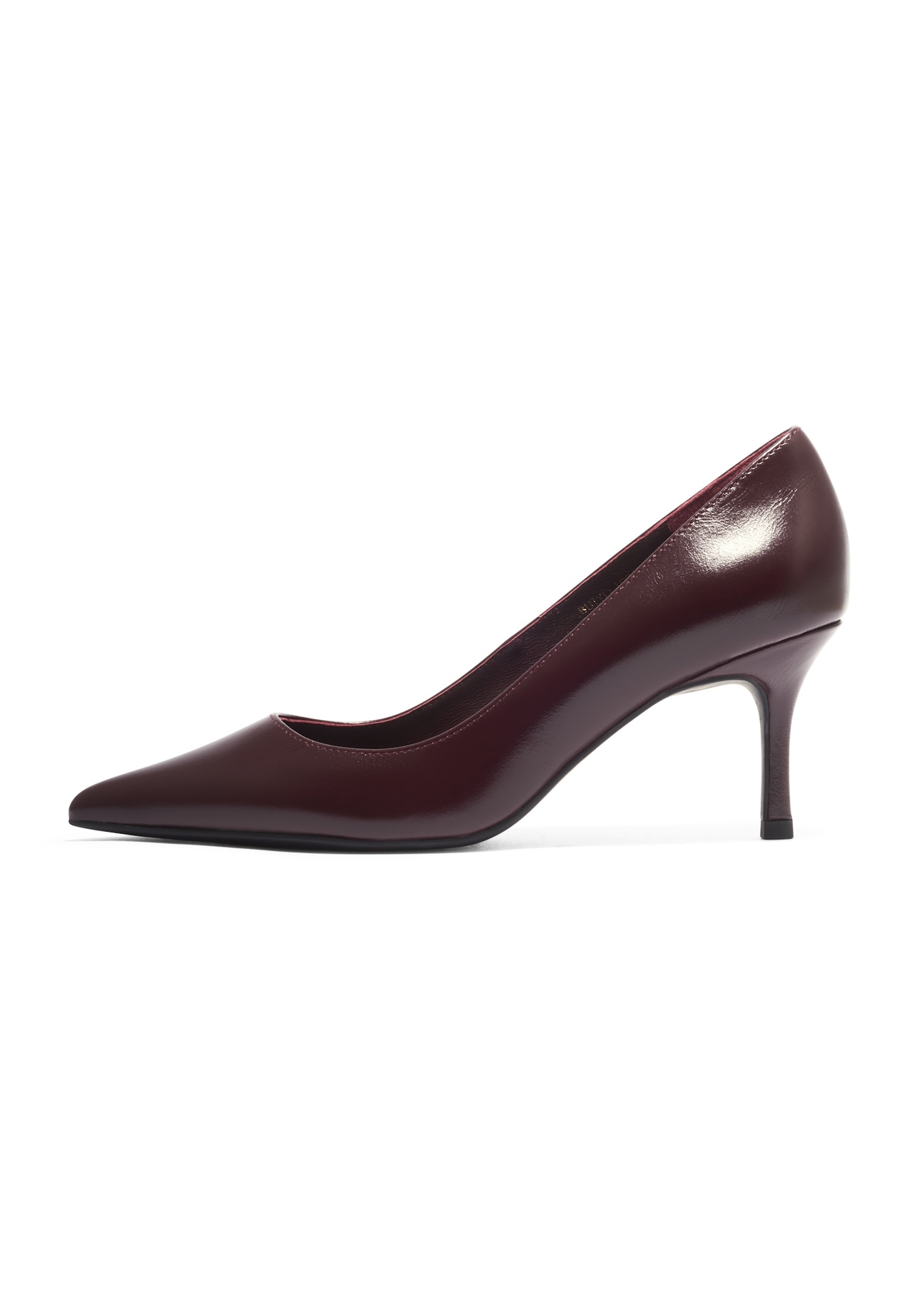 Women's burgundy leather pumps BUTYD-1031A-4D(Z26), side product view on white background.