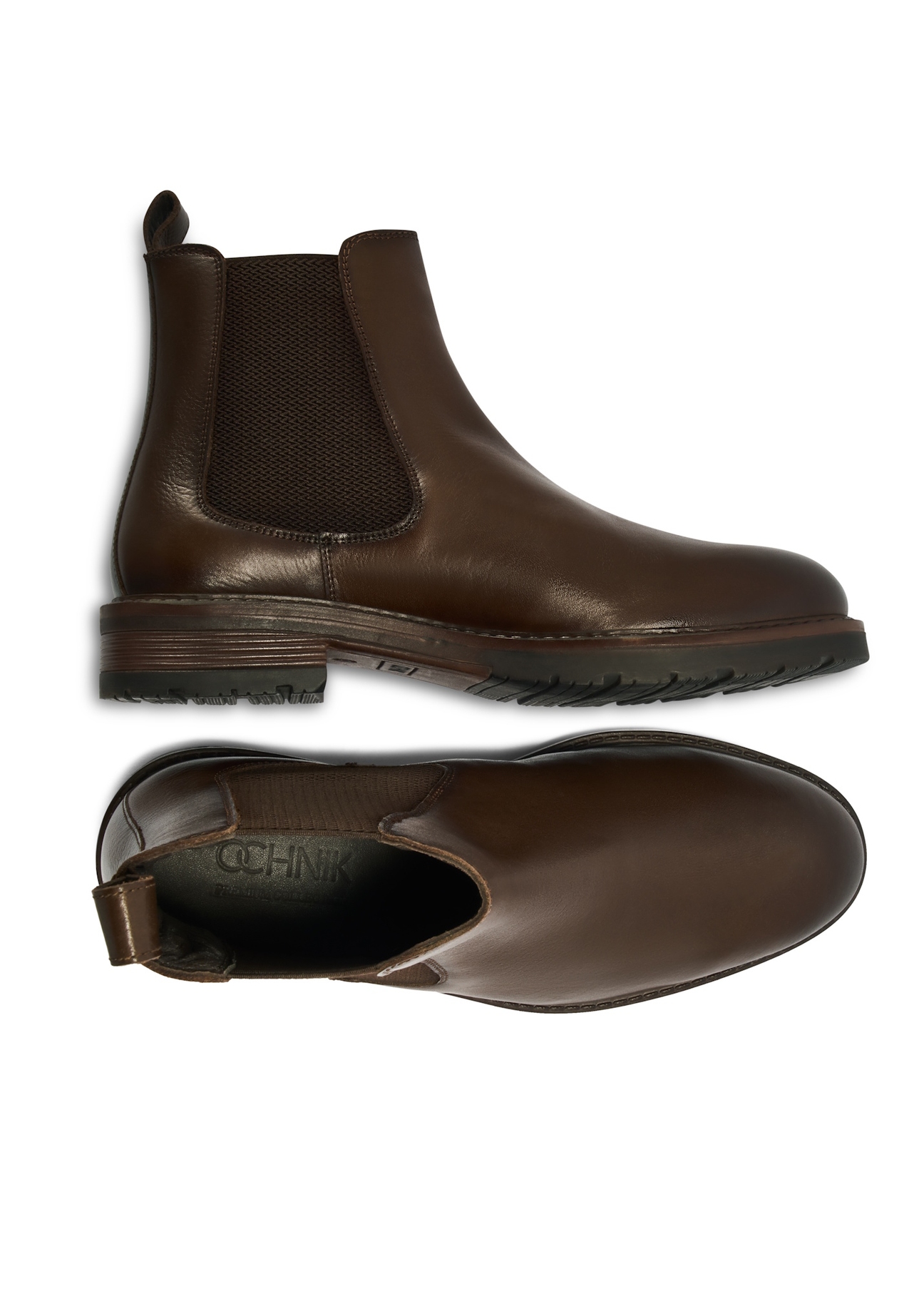 Men's brown leather Chelsea boots BUTYM-0521-89(Z25), product view from above on white background.