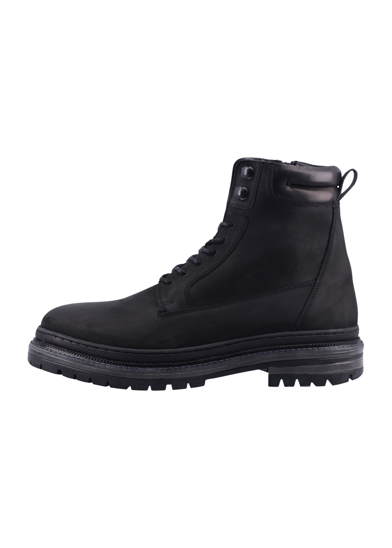 Black men's leather ankle boots BUTYM-0423B-9I(Z26), side view of the product on a white background.
