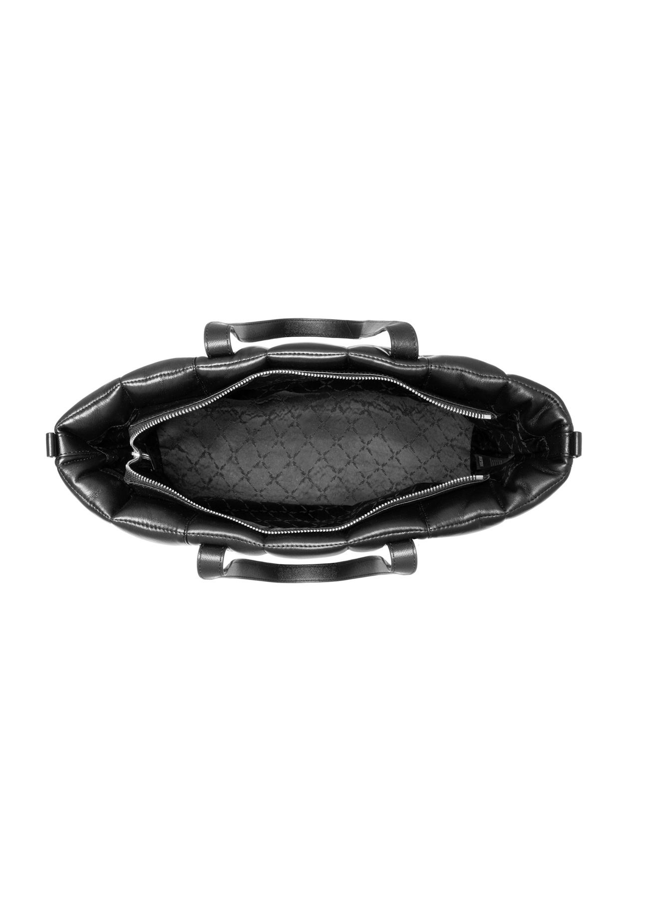 Large leather black quilted handbag TORES-1196-99(Z25), view of the inside of the product on a white background.