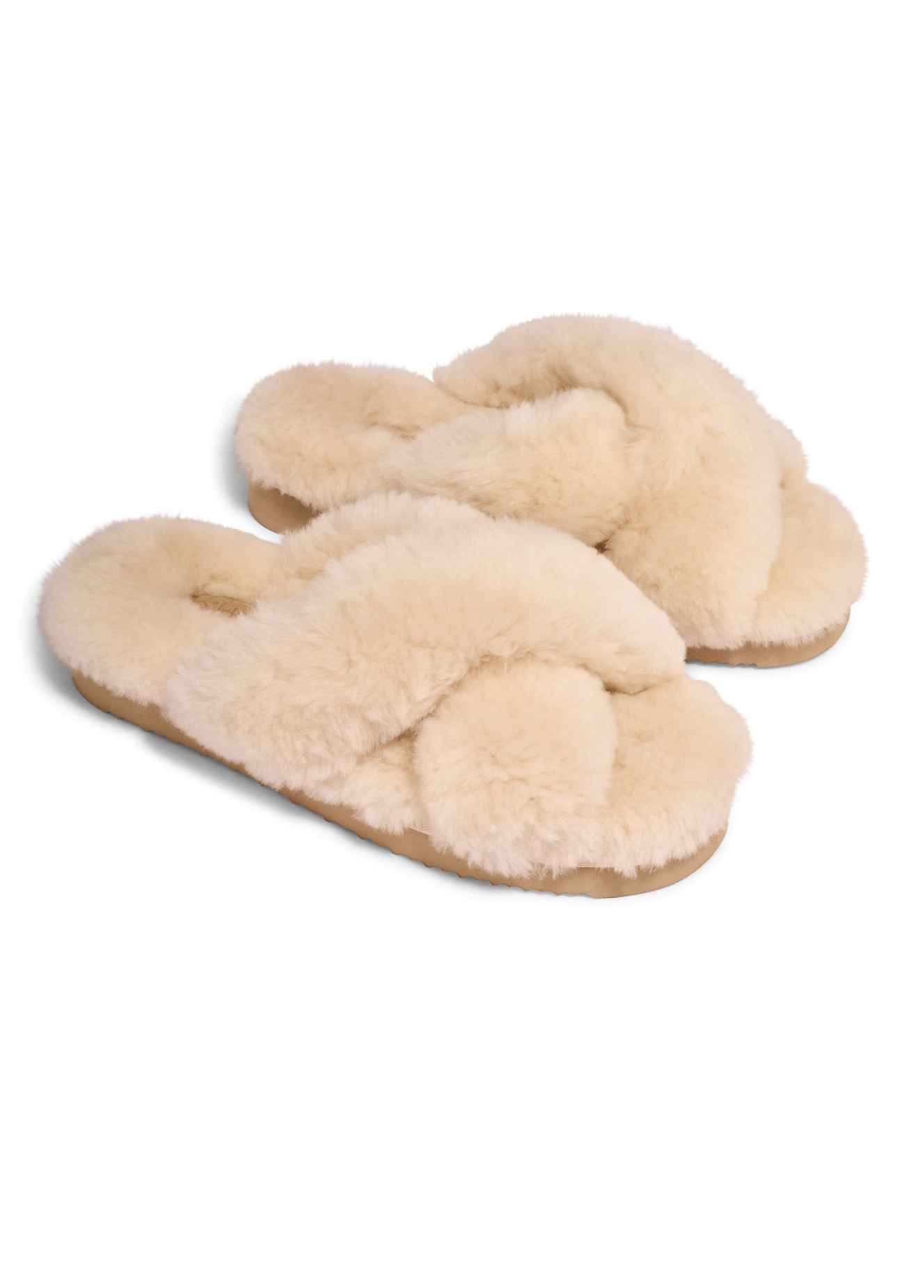 Beige women's wool slippers BUTYD-1320-0B(Z26) – top view of the product on a white background.