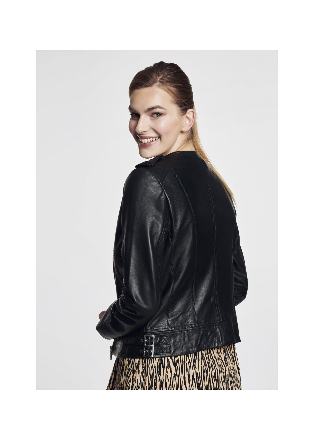 Women's leather jacket with epaulettes KURDS-0229-5477(KS)-06