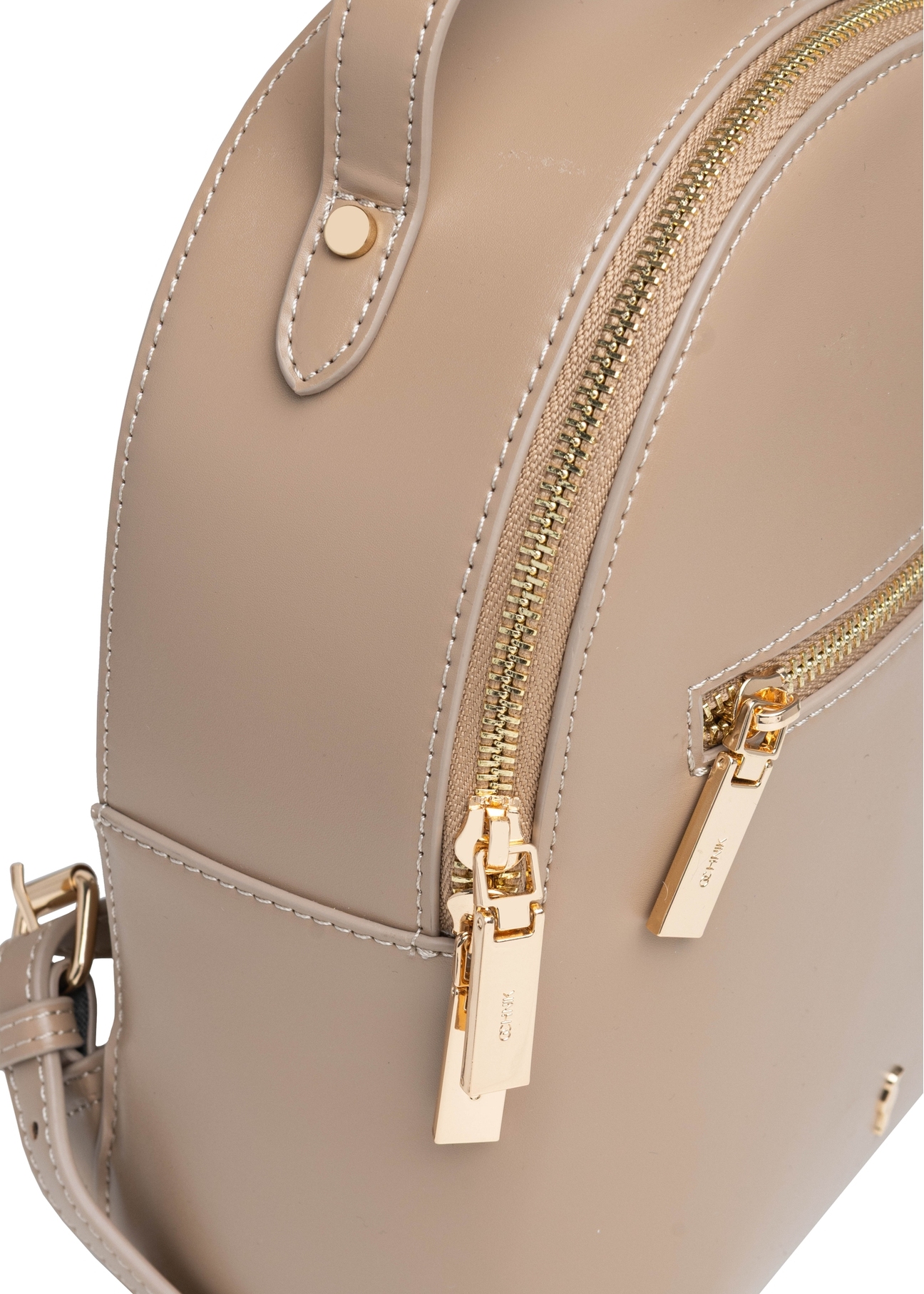 Small beige women's backpack TOREC-1128-1D(W26), close-up of product detail, view on white background.