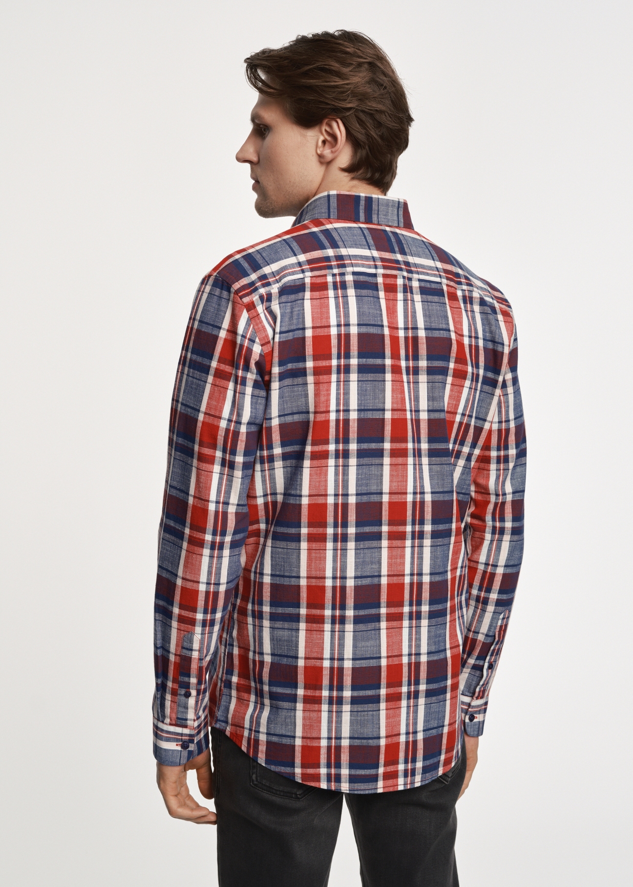 Men's red plaid shirt KOSMT-0312-15(Z23)-03