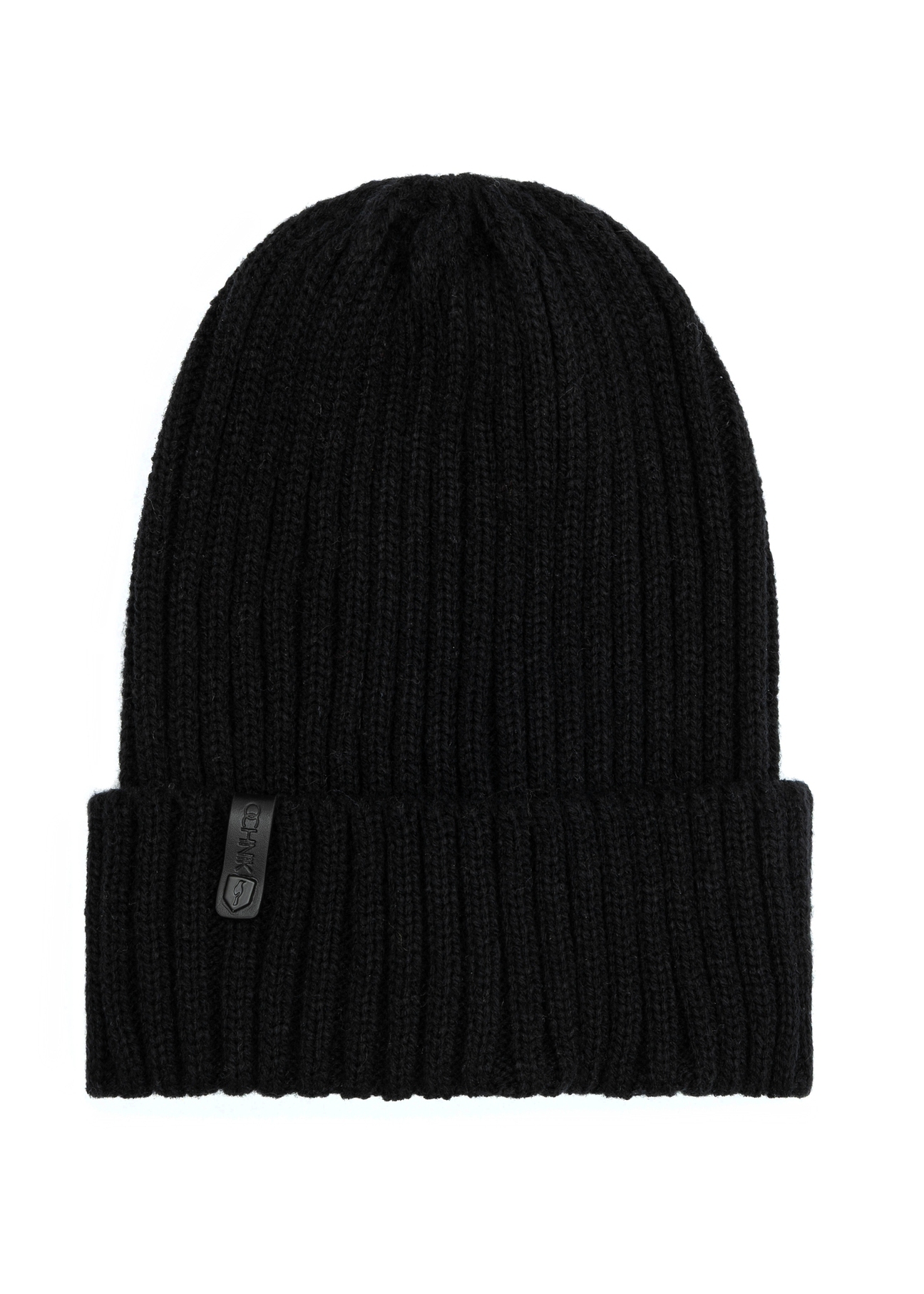 Men's winter hat in black CZADT-0088-99(Z 25), product view from the front on a white background.
