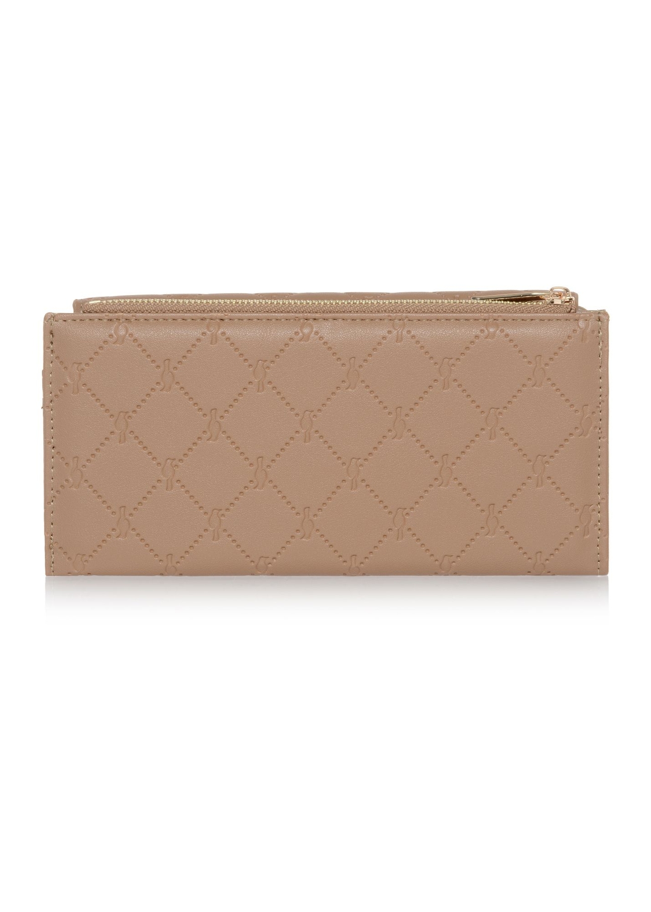 Large beige women's wallet with monogram POREC-0347A-81(Z25) - back view of the product on a white background.