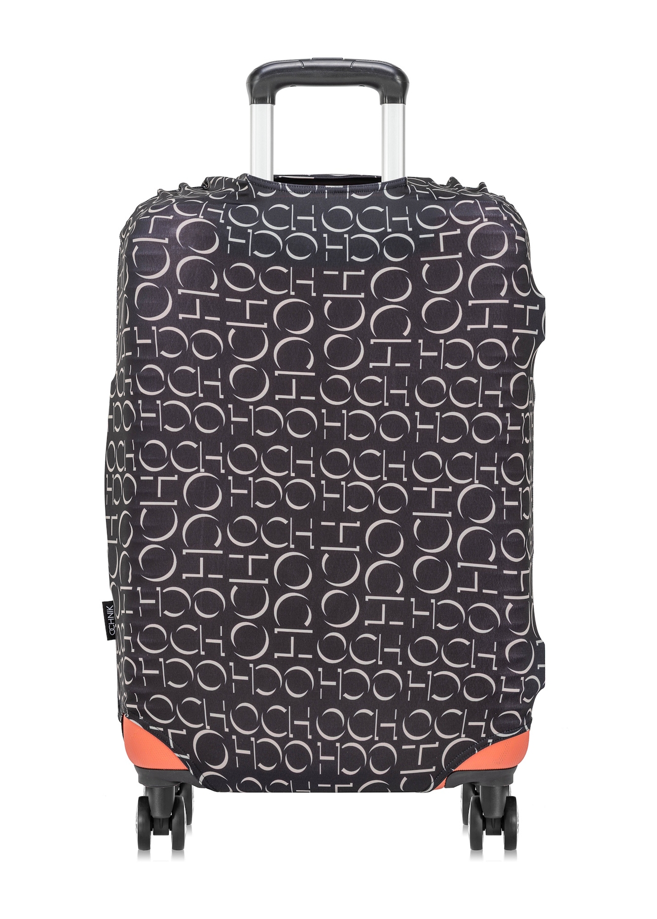 Medium suitcase cover with monogram AW-013-0001-98-M(W25), product view on suitcase on white background.