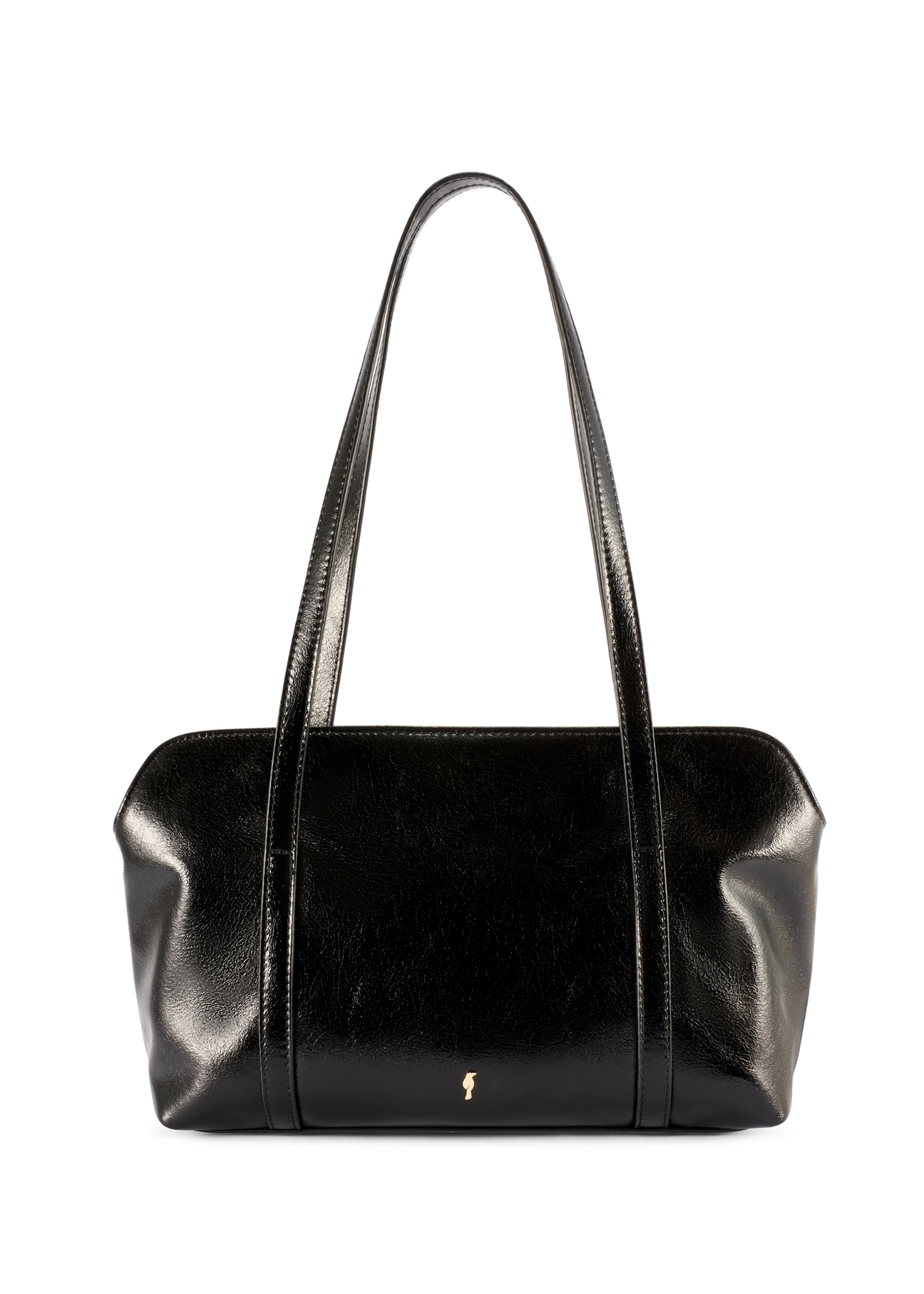 Black women's handbag with gloss TOREC-1205-9F(W26) - front product view, on white background.