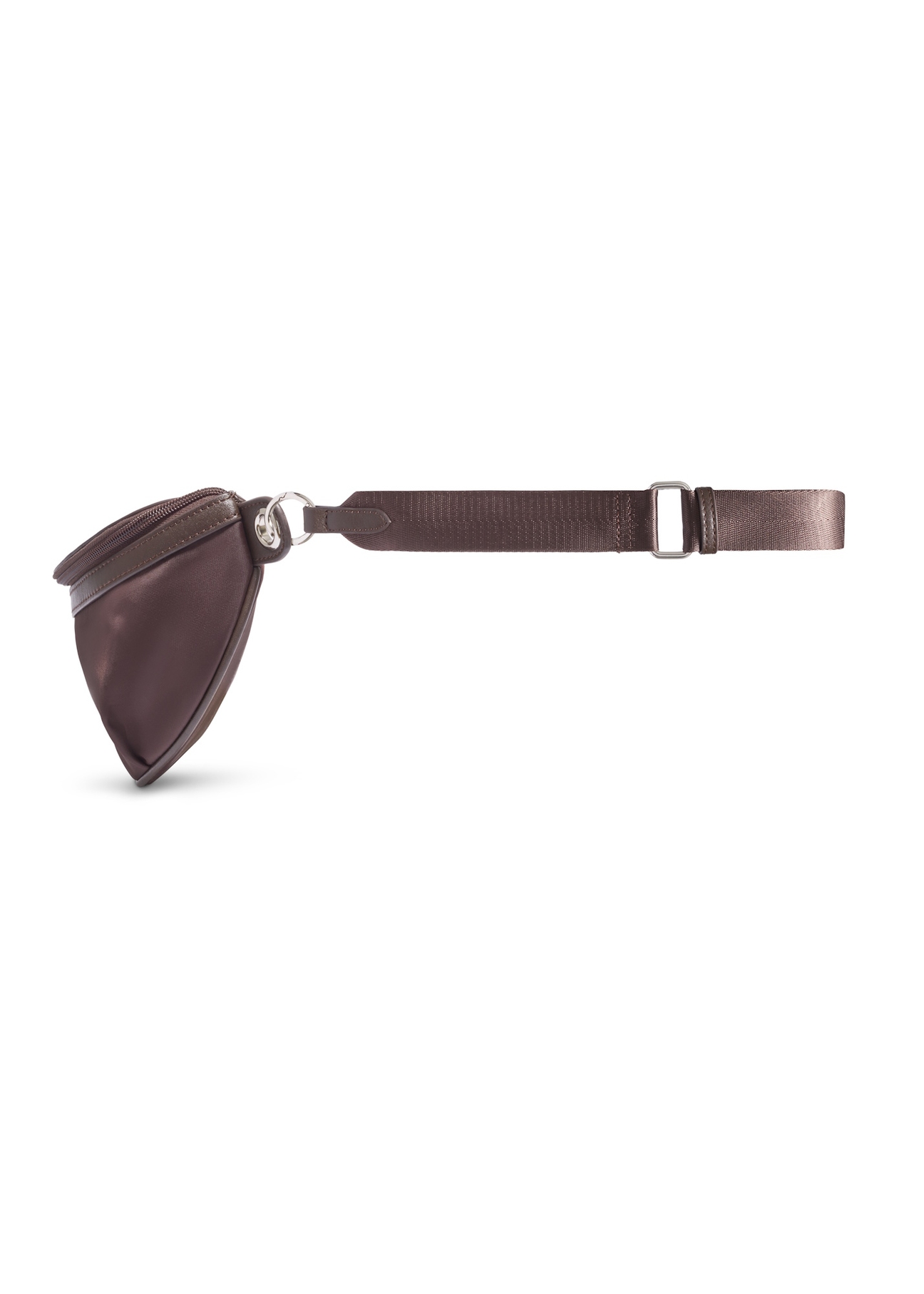 Dark brown fabric women's waist bag TOREN-0356-1I(Z26), side view of the product on a white background.