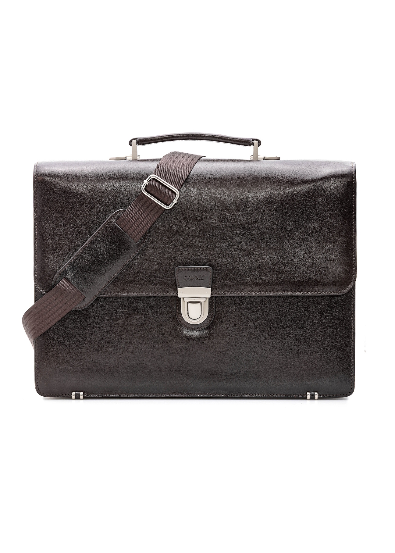 Men's leather briefcase TORMS-0478-89(Z25), front product view on white background.