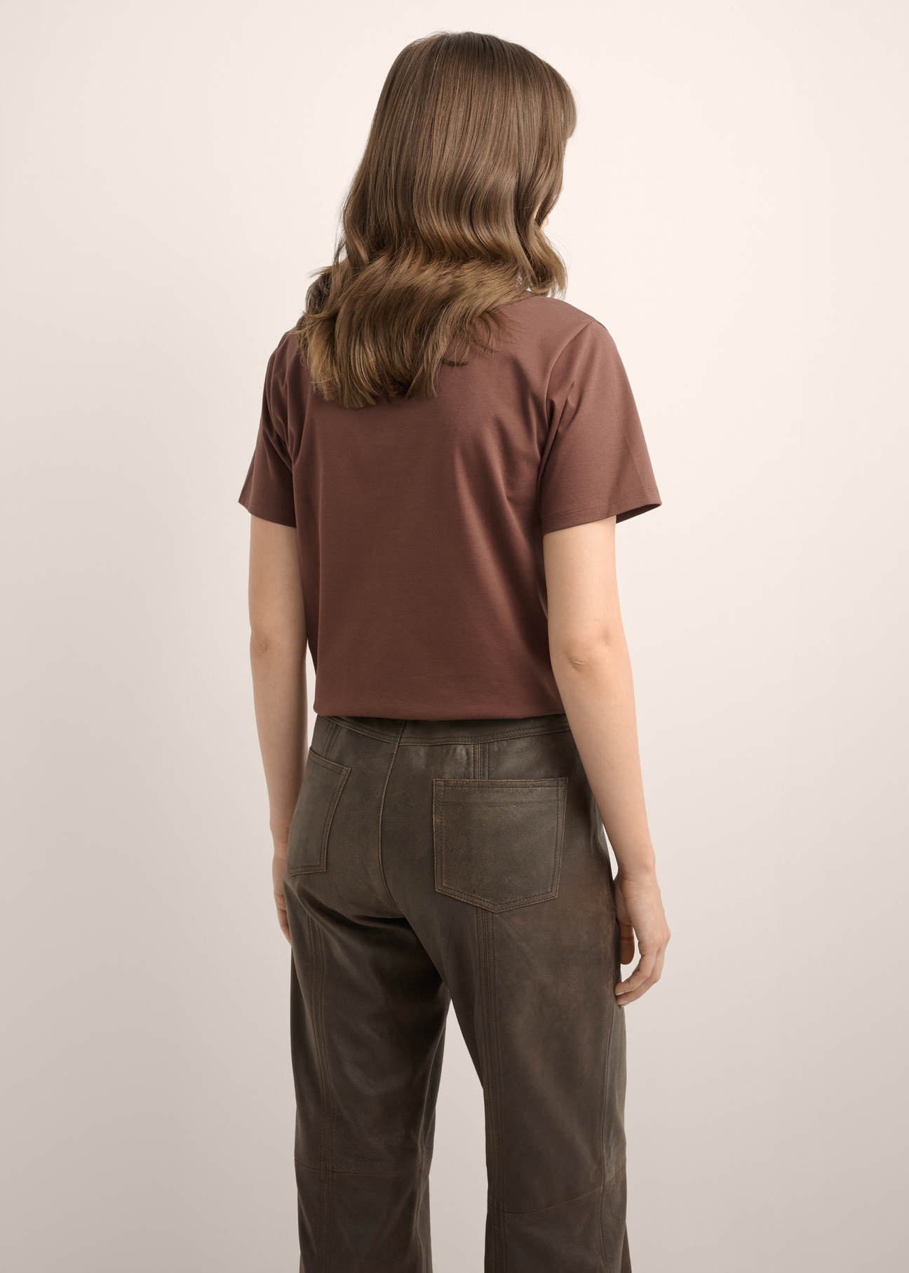 Brown cotton women's T-shirt TSHDT-0165-1H(Z26)