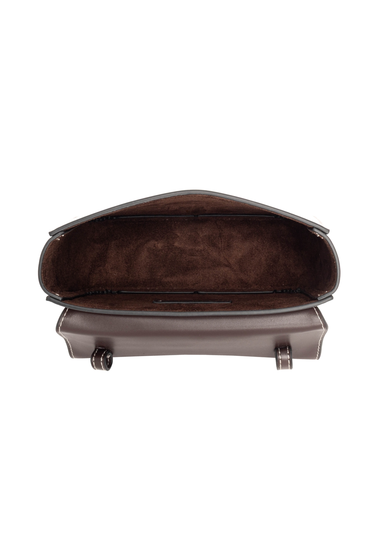 Small brown women's handbag with buckle TOREC-1383-1H(Z26). Top view on white background.