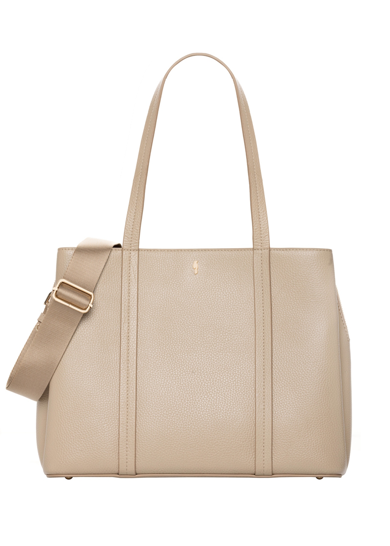 Beige leather shopper bag TORES-1342-1B(Z26), front product view on a light background.