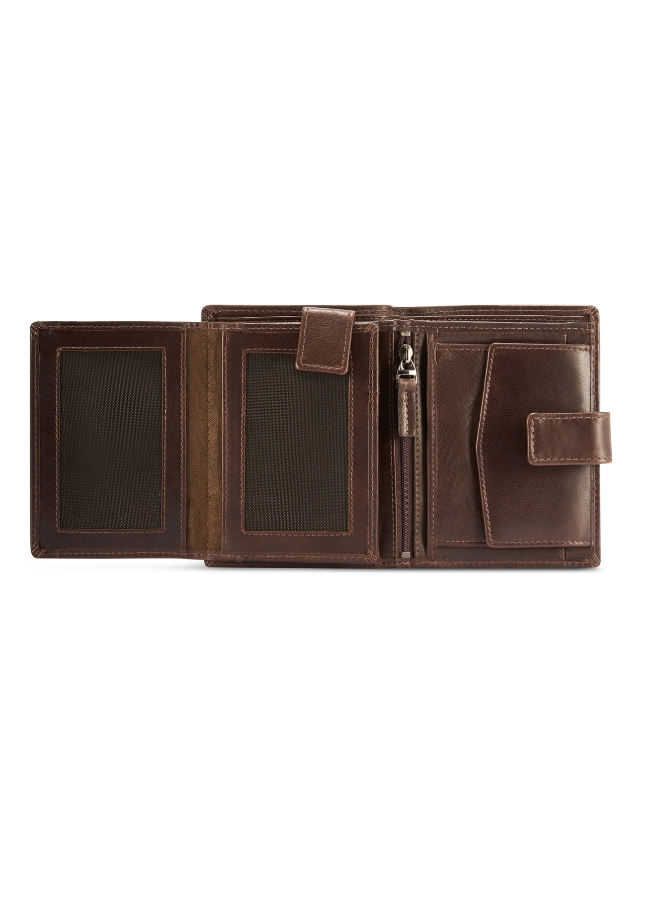 Medium brown men's wallet made of genuine leather PORMS-0670-89(Z25), product view from the inside on a white background.-01