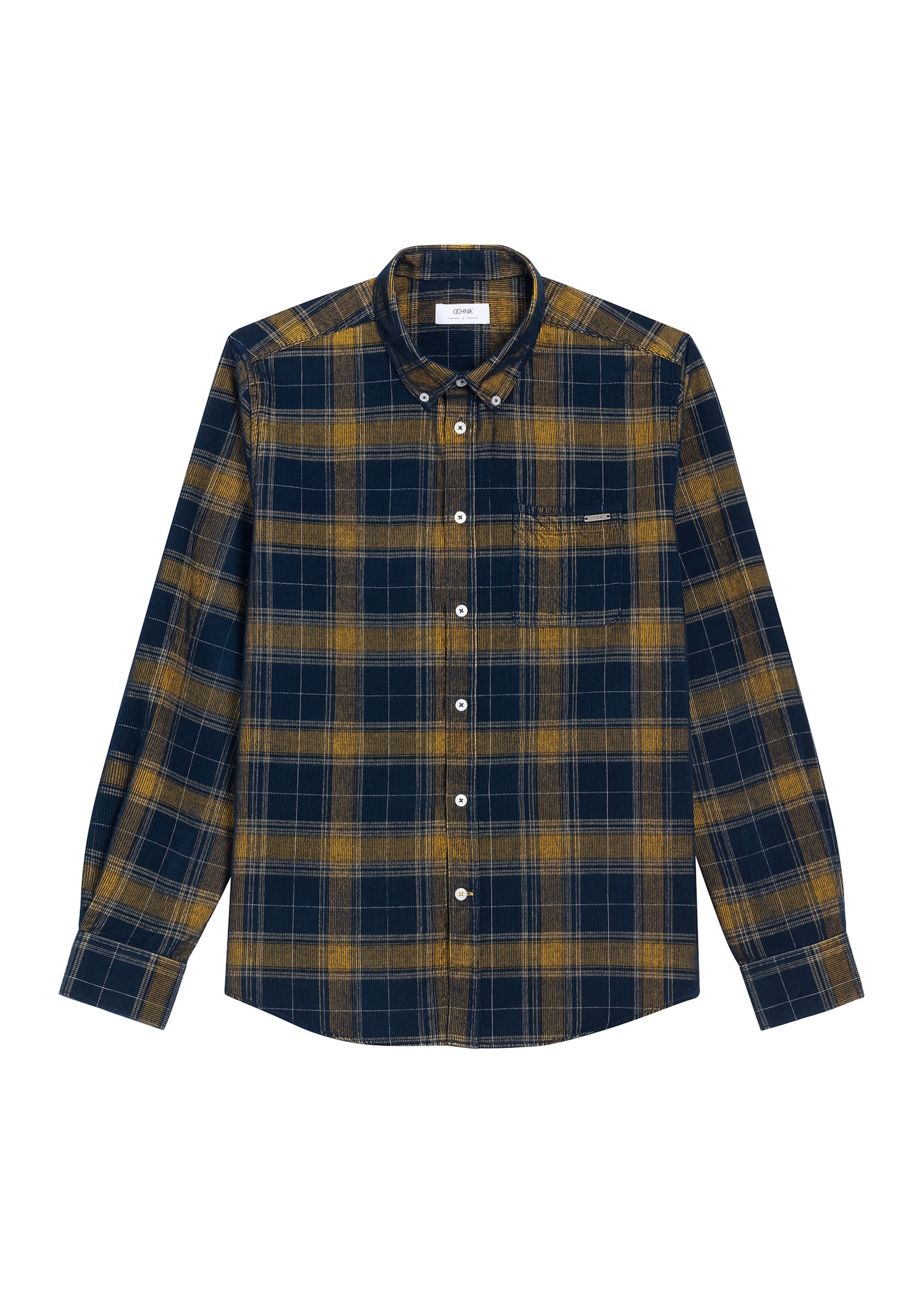 Navy blue men's checked shirt KOSMT-0371-7E(Z26), front product view on white background.
