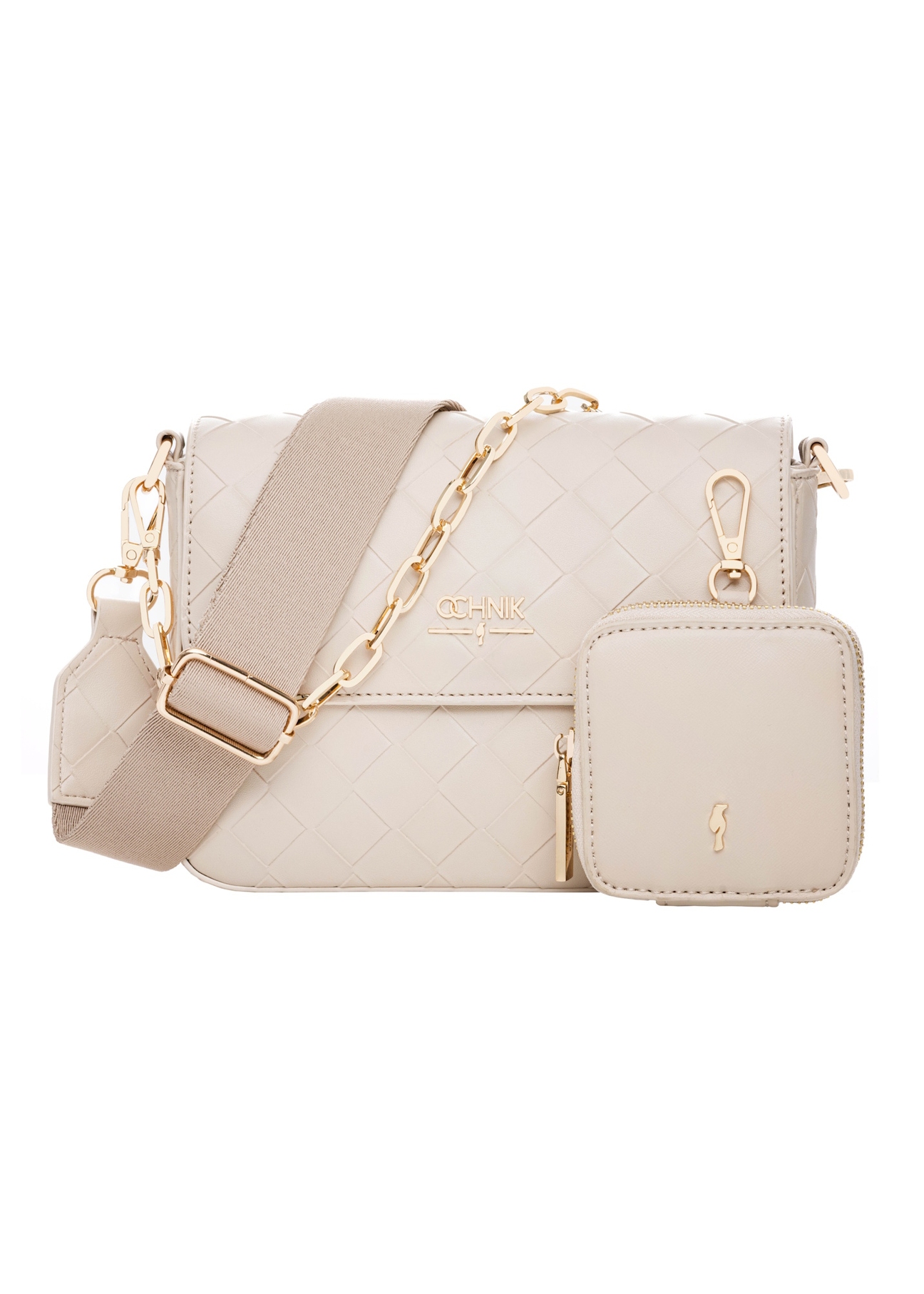 Cream woven women's handbag TOREC-0767-0P(W26), front product view on a light background.