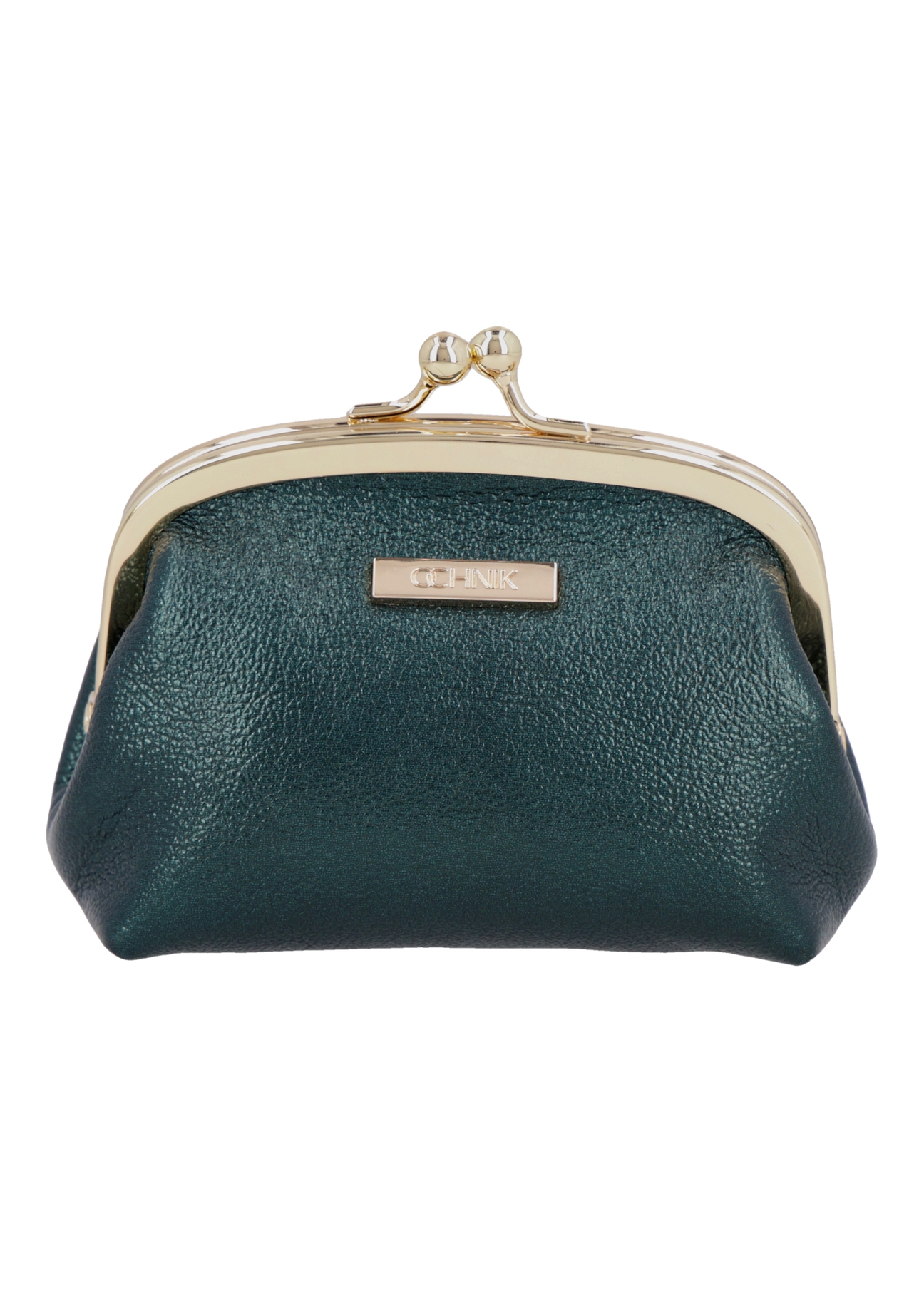 Green women's leather coin purse PORES-1031-8C(Z26), side view on a white background.