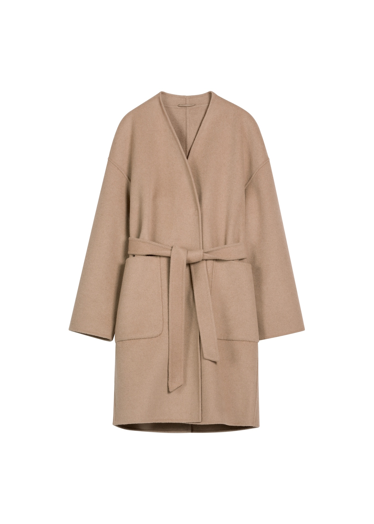 Dark beige women's wool coat PLADT-0075-1C(W26), front product view on white background.
