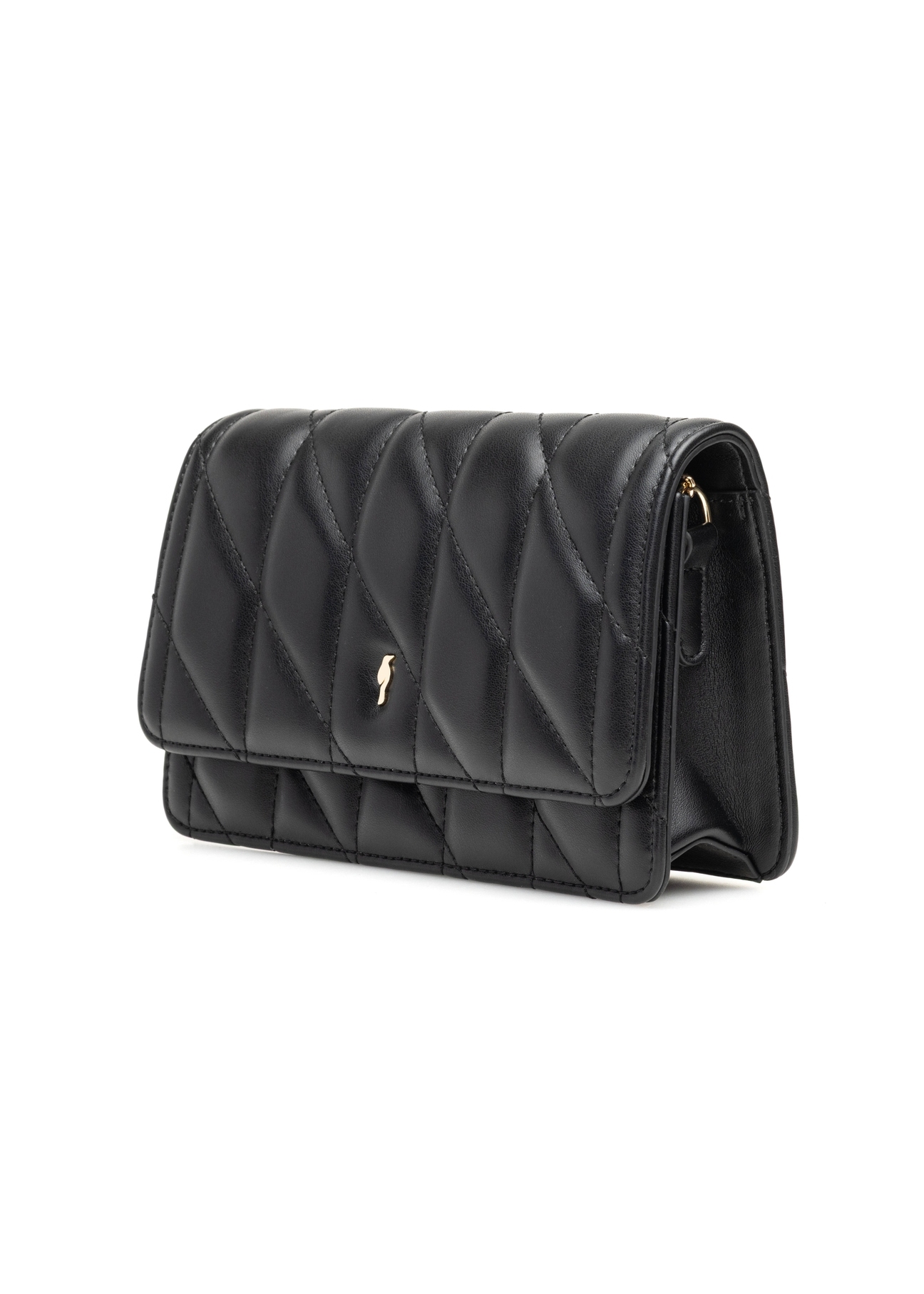 Small quilted women's handbag in black TOREC-1150-99(W26), diagonal product view on a white background.