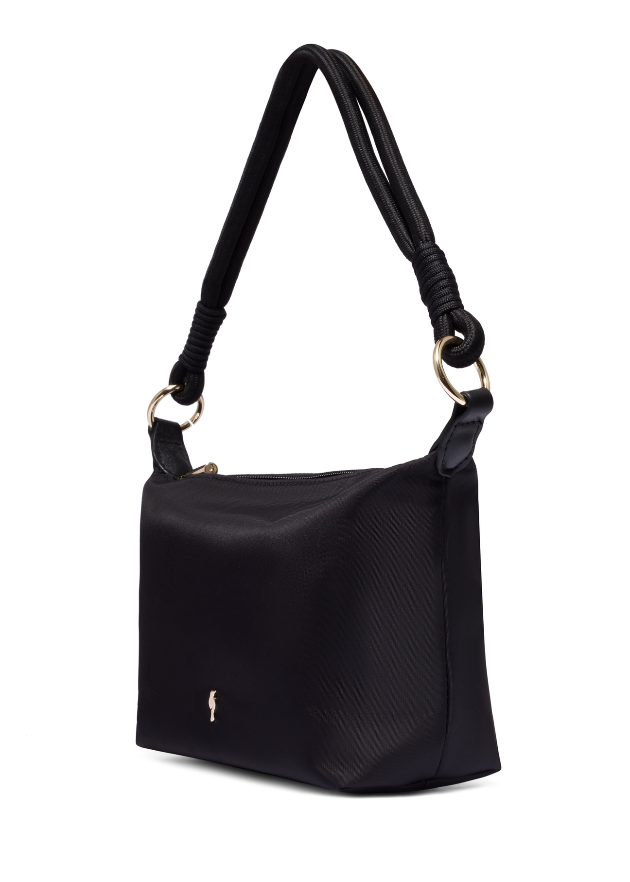 Black fabric women's handbag TOREN-0355-99(Z26), diagonal product view on a white background.