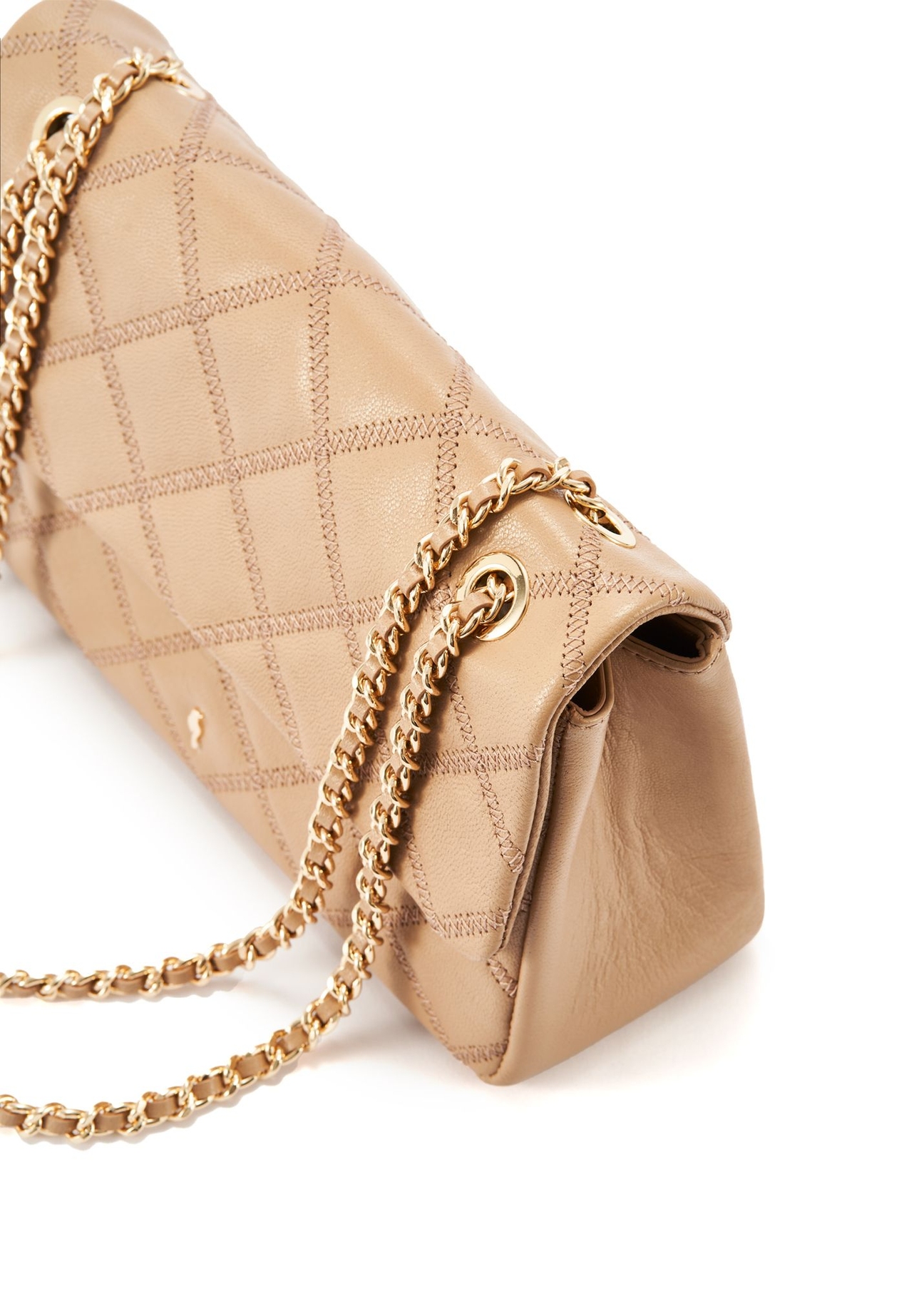 Beige leather women's handbag with chain TORES-1110-81(W25)-07