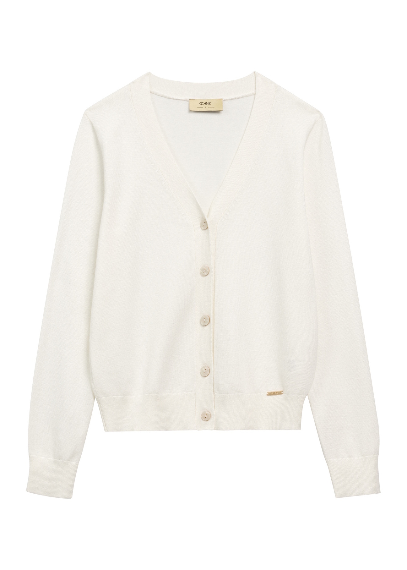 Cream women's cardigan KARDT-0061-0P(W26), front product view on white background.