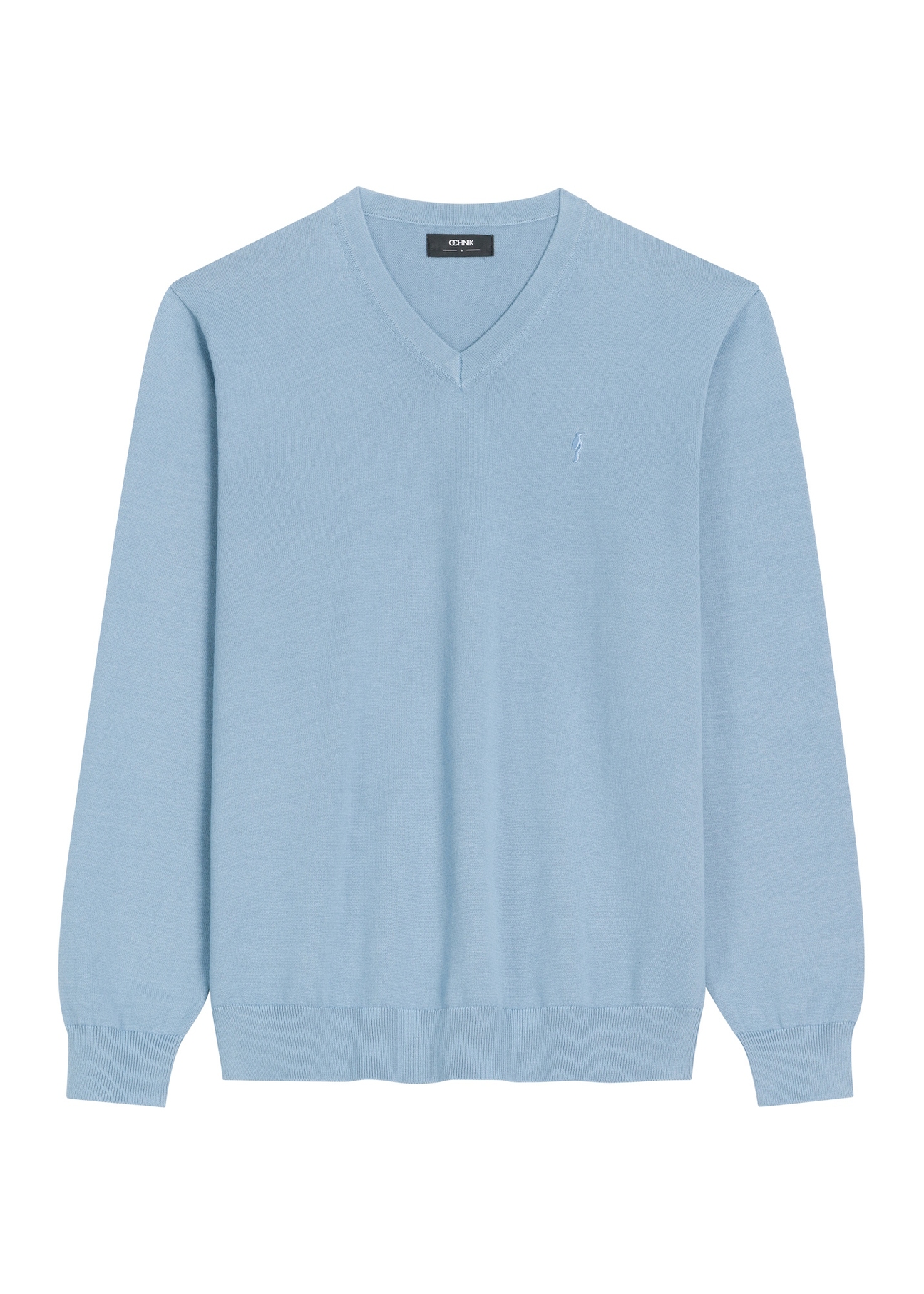 Blue men's sweater with logo SWEMT-0159A-7B(Z26), front product view on white background.