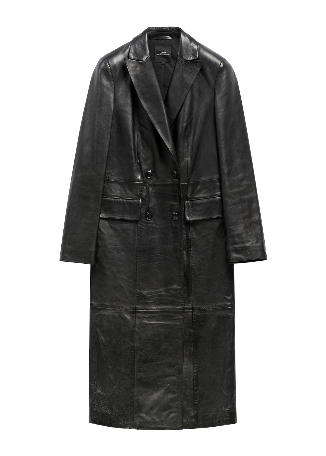 Women's black leather coat KURDS-0639-99(Z26), front product view on white background.