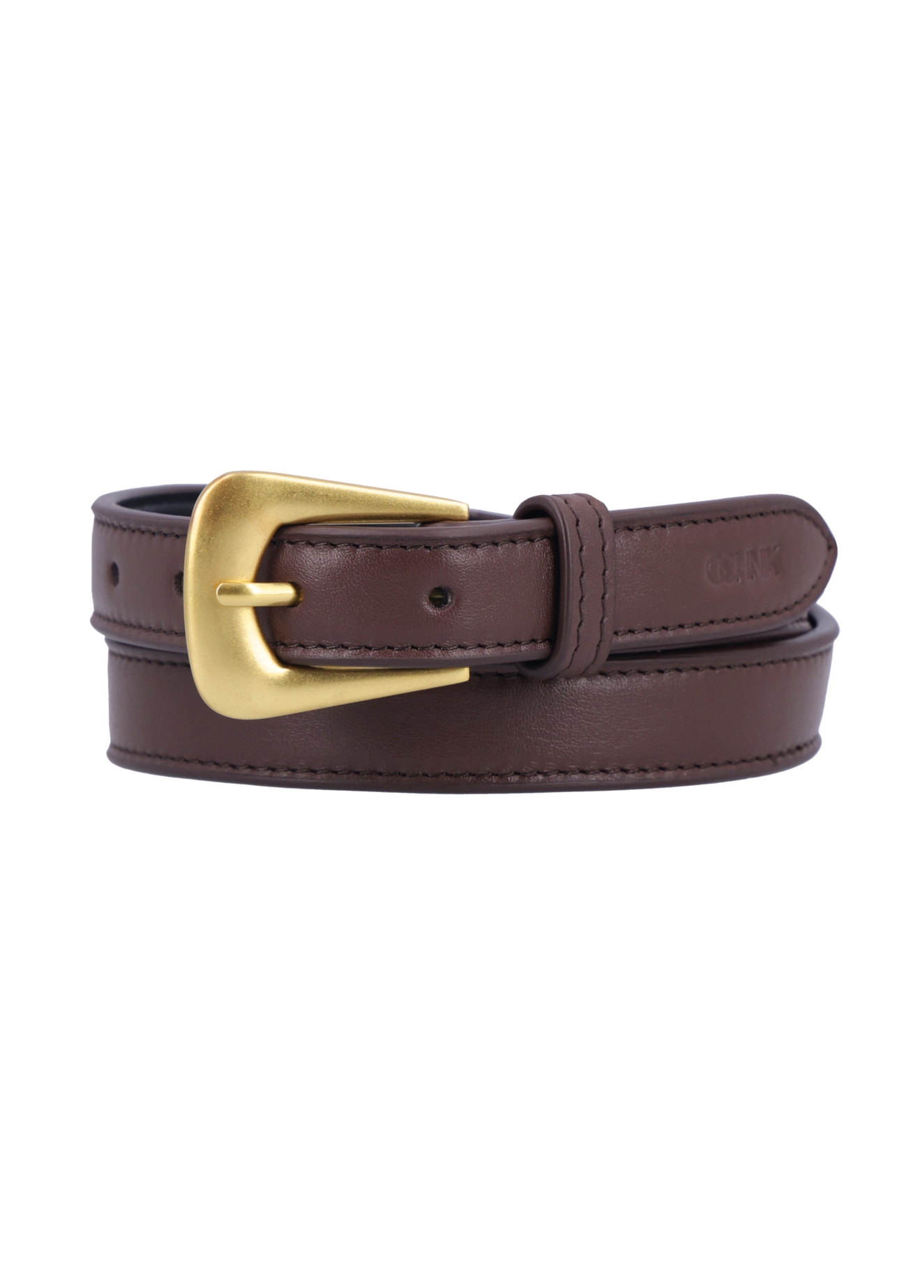 Brown leather women's belt PASDS-0348-1H(Z26), front product view on white background.