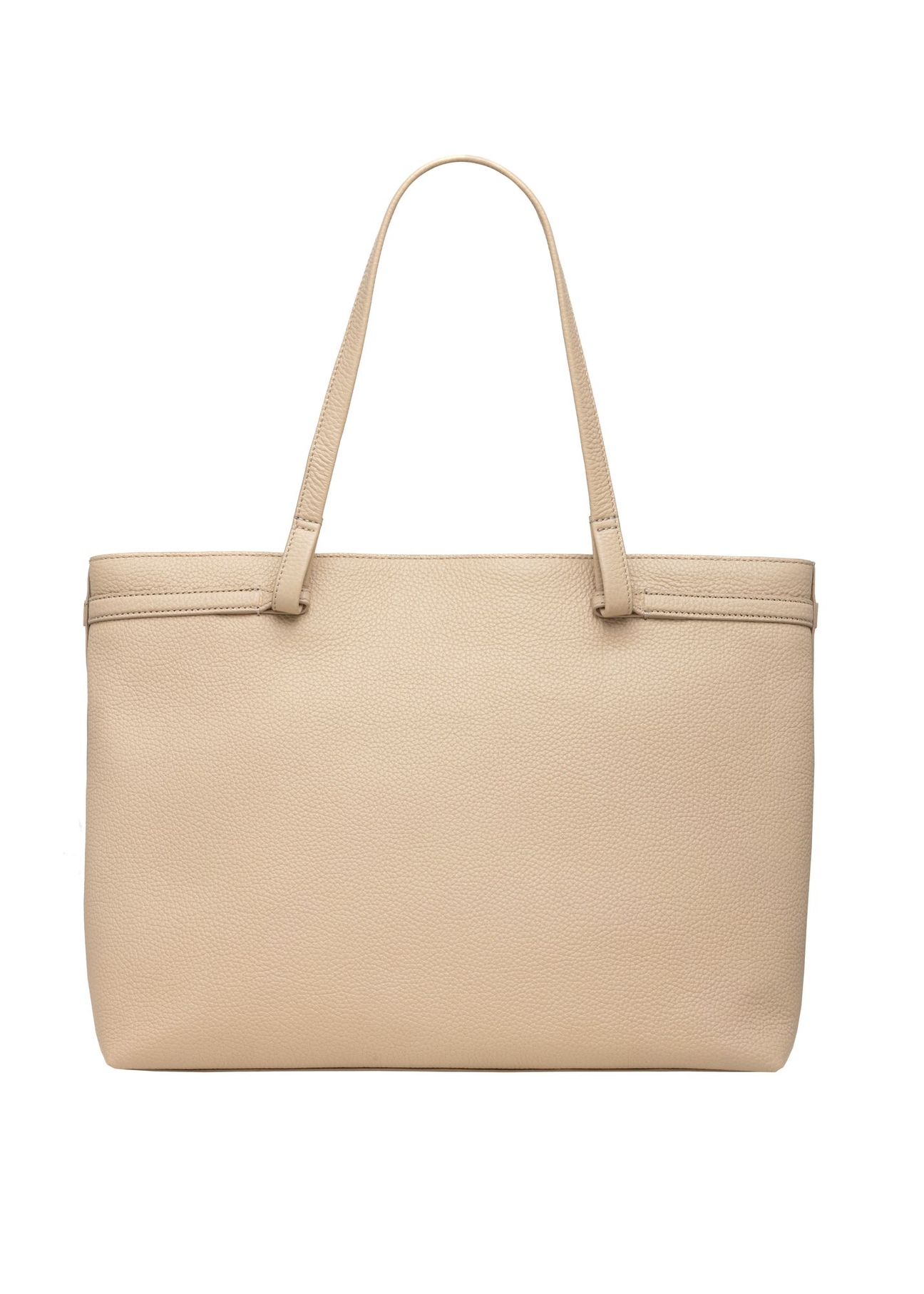 Beige leather women's shoulder shopper bag TORES-1357-1B(Z26) - product view from the back, on a white background.