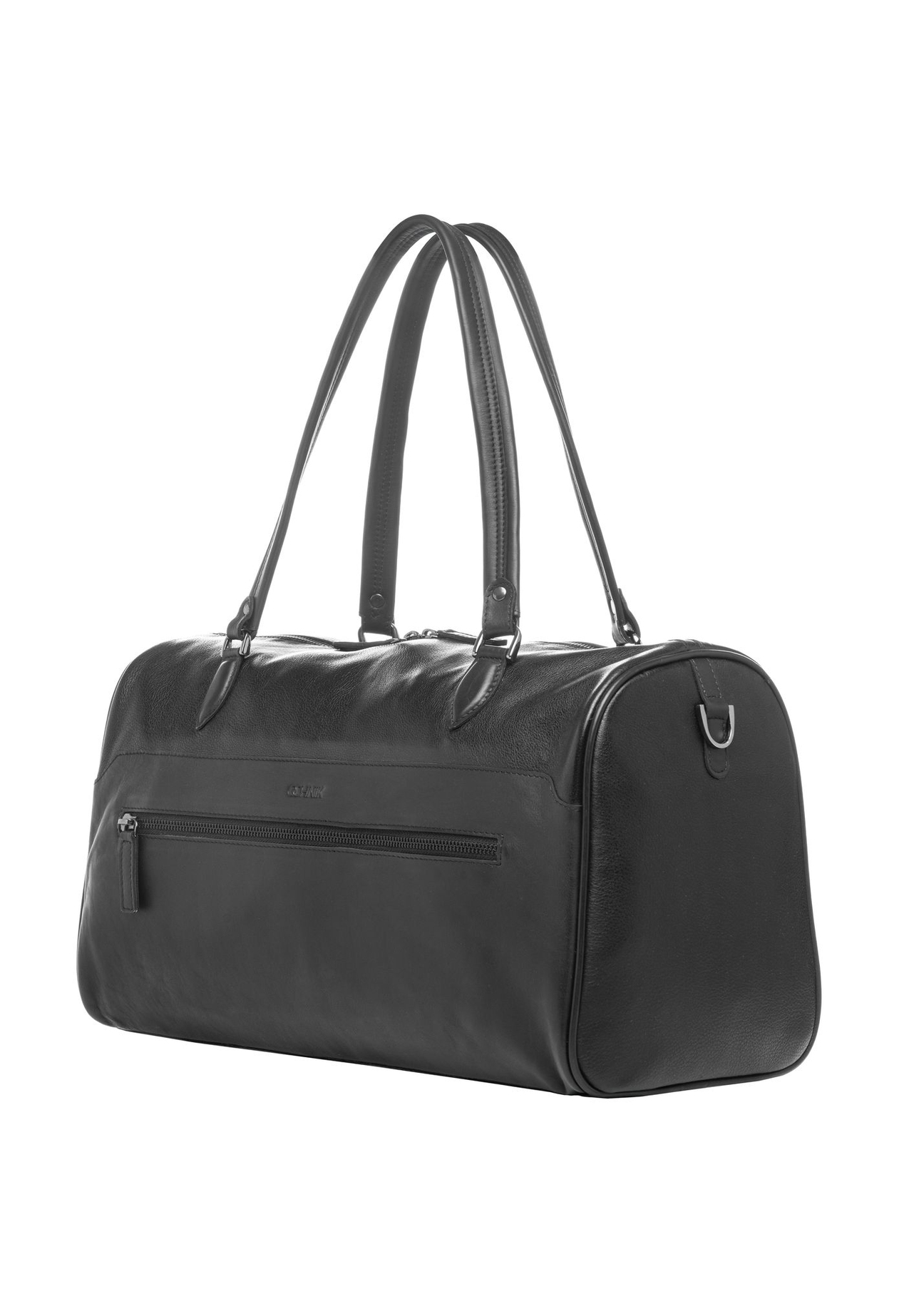 Men's black leather travel bag TORMS-0500-99(W26) - diagonal product view, on a white background.