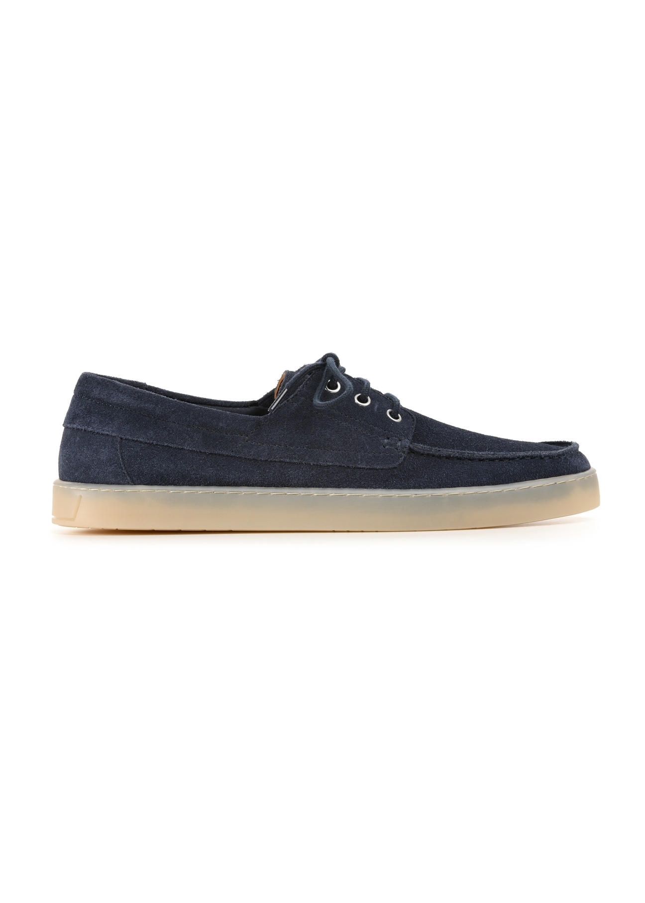 Navy blue men's leather shoes BUTYM-0533-7E(W26), side product view on white background.