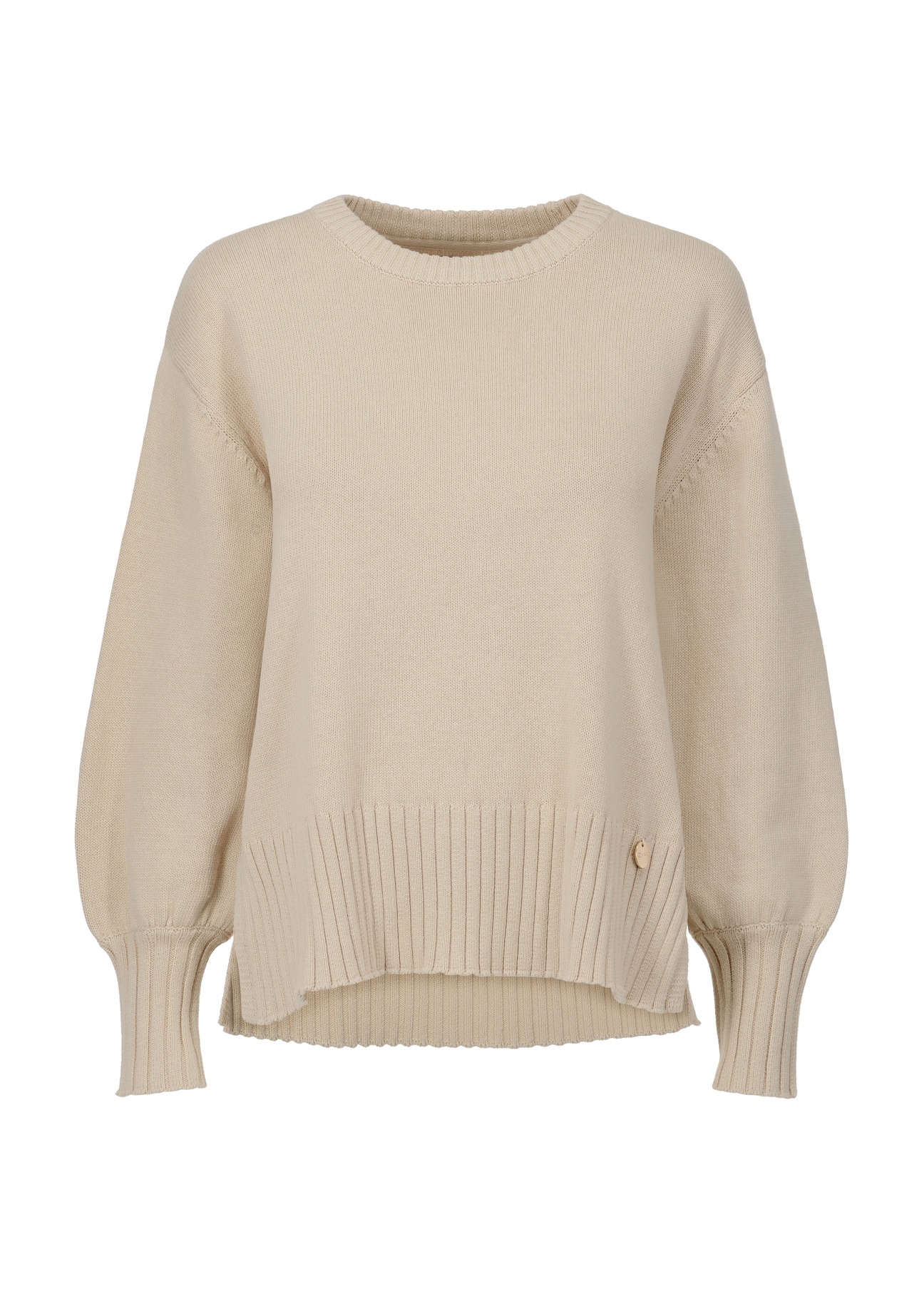Cotton beige women's basic sweater SWEDT-0199-81(Z23)-04
