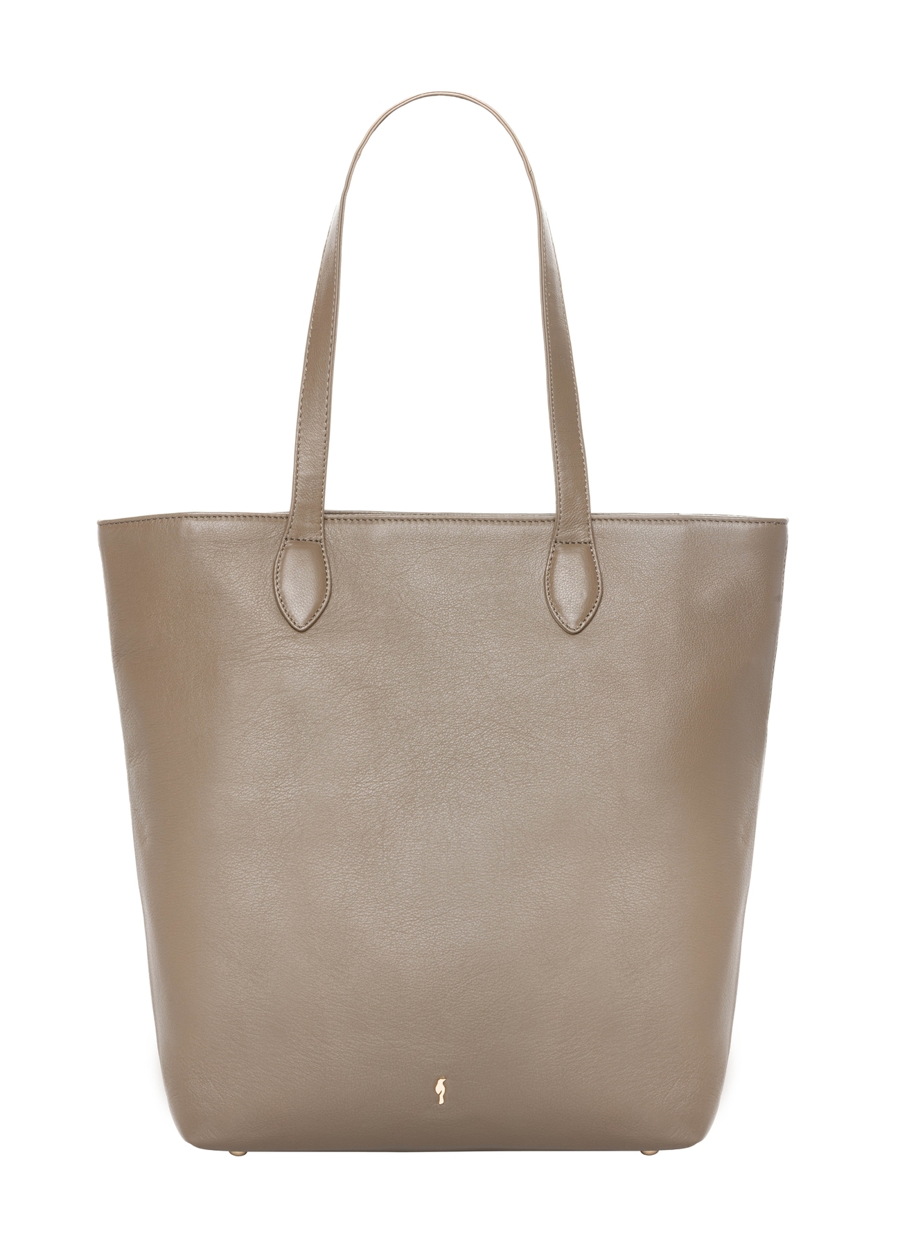 Leather shopper bag in cool beige color TORES-1312-1K(Z26). Front view on a white background.