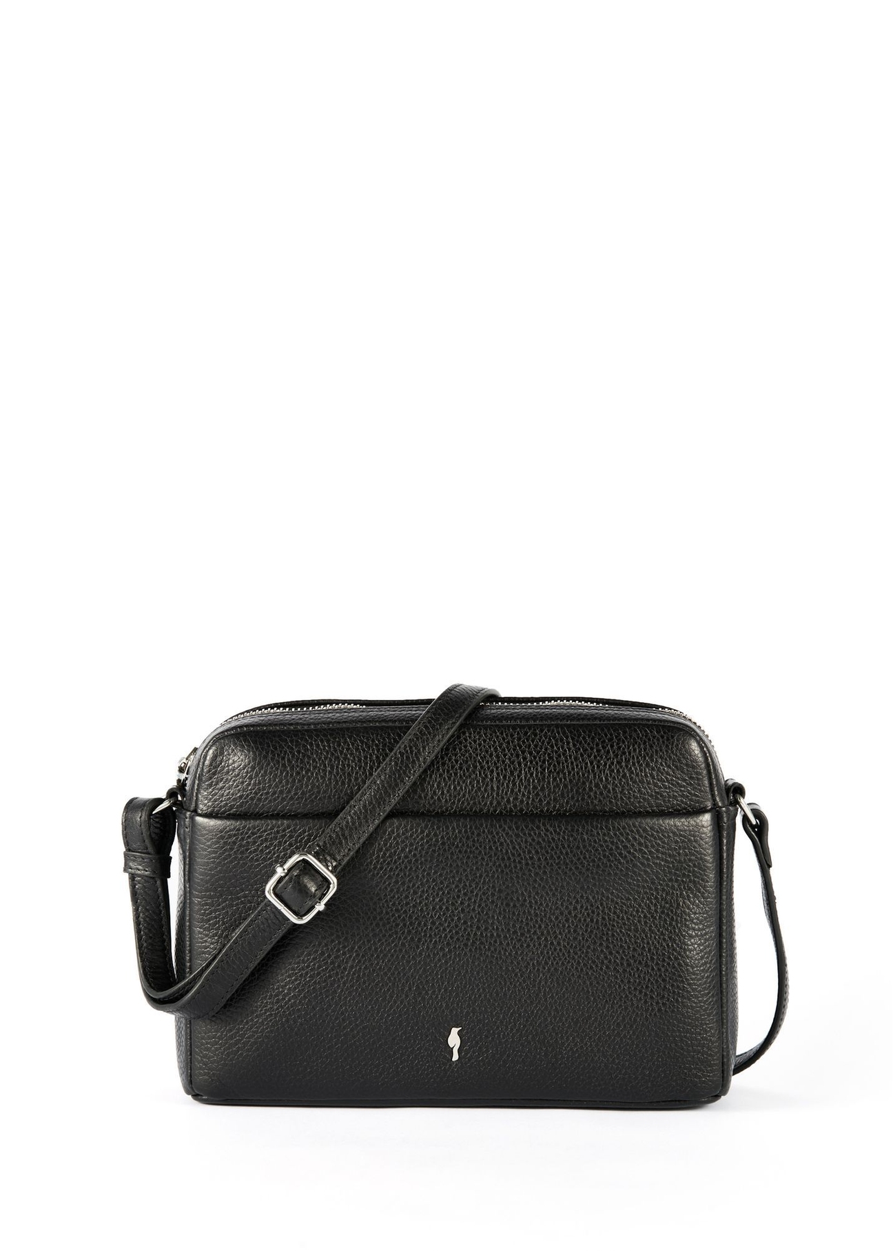 Black leather women's messenger bag TORES-1102A-99(Z25), front product view on white background.