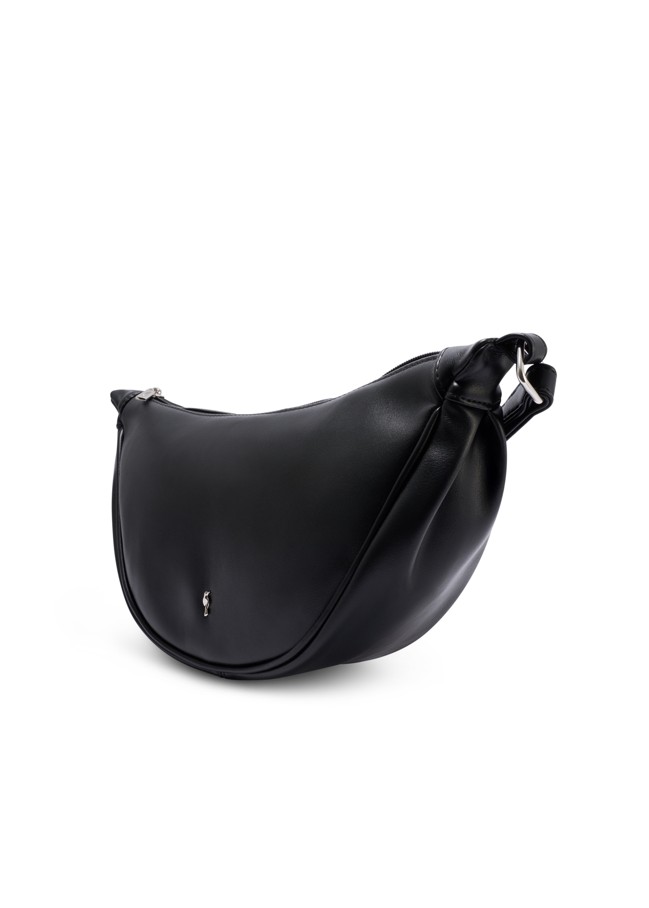 Black semi-circular women's handbag TOREC-1146-99(W26), diagonal product view on a white background.