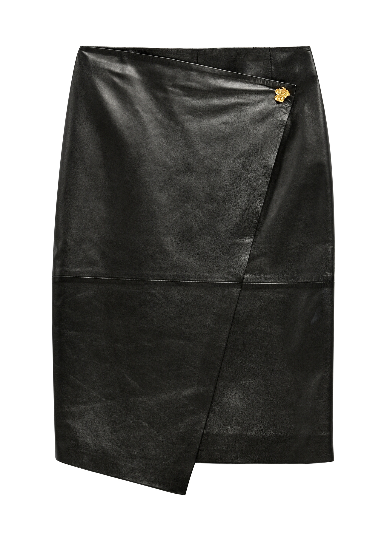 Black leather skirt with decoration SPCDS-0085-99(Z26), front product view on white background.