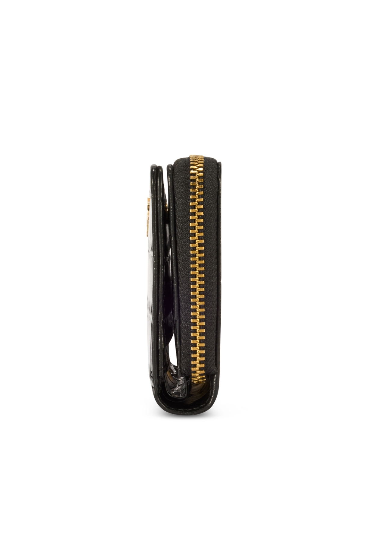 Black women's croco wallet PORES-0888B-99(Z25), product view from the side on a white background.