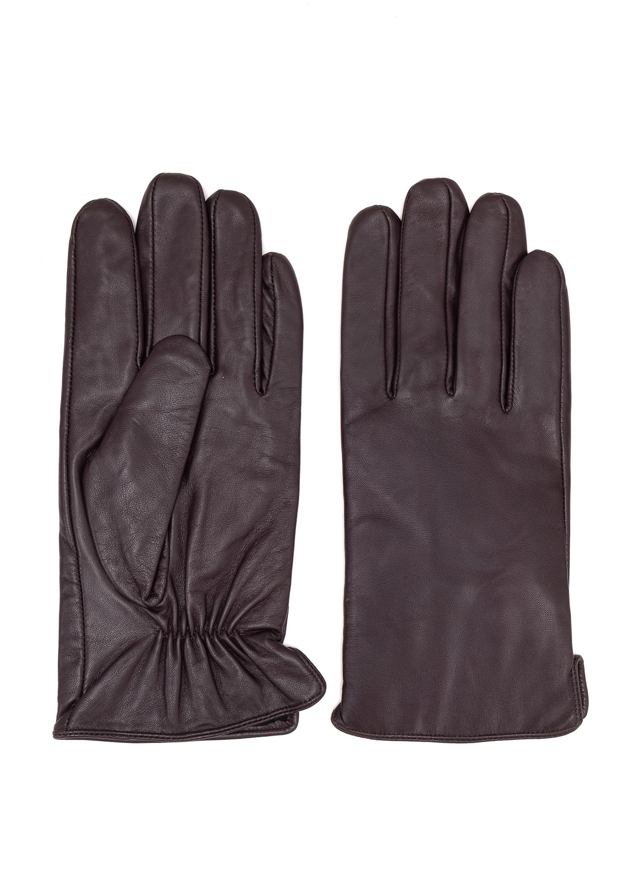Men's brown leather gloves REKMS-0009A-1I(Z26), front product view on white background.