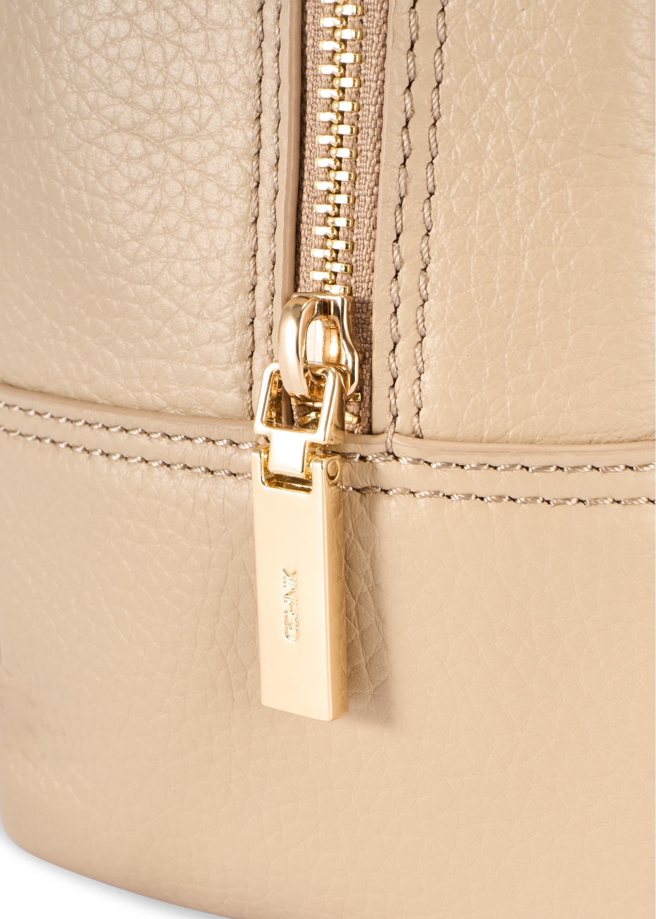 Beige leather women's backpack TORES-0898E-1B(W26) - close-up detail, on white background.