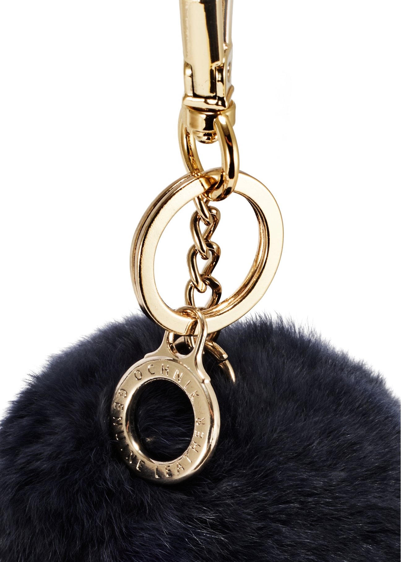 Navy blue pompom keychain BRELOK-117A-69(Z25), close-up of the product detail on a white background.