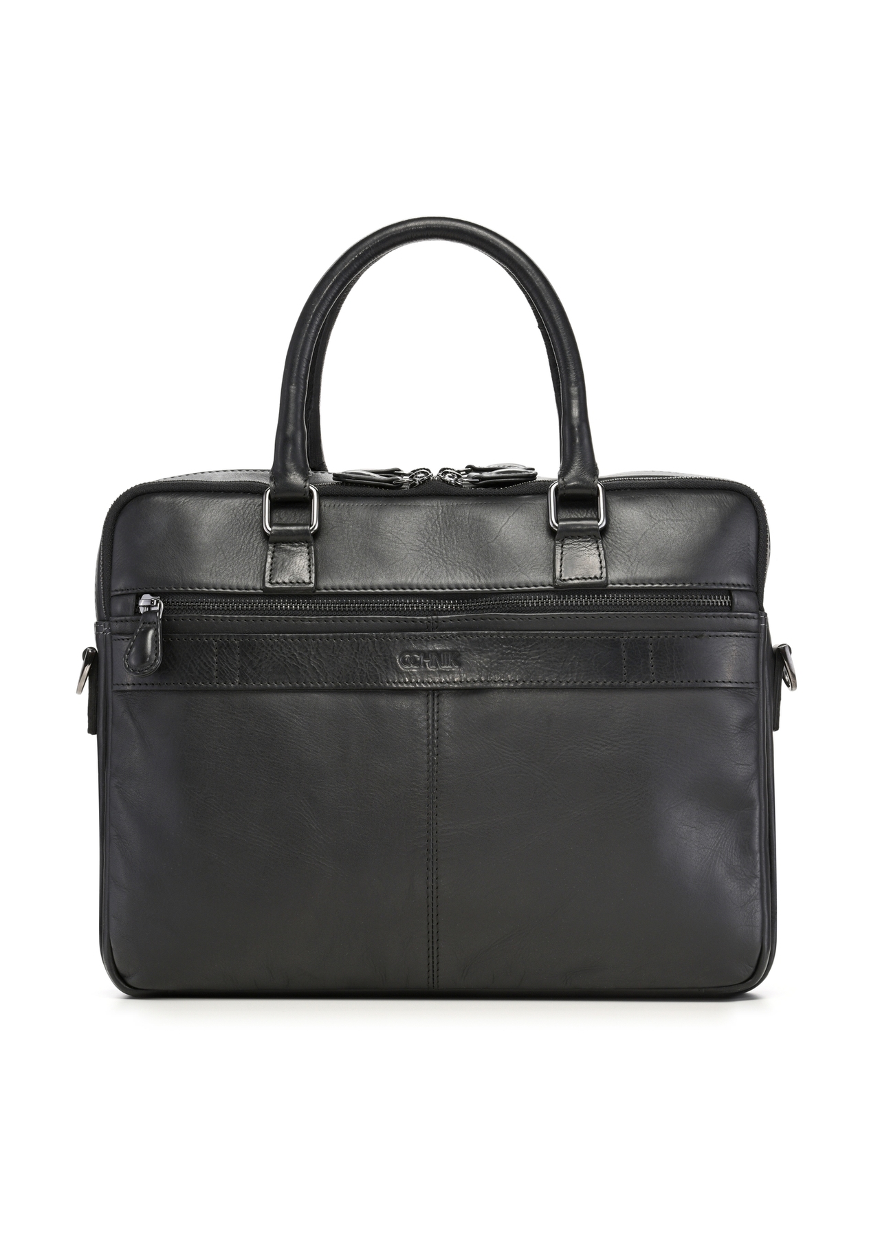 Black leather two-compartment men's bag TORMS-0525-99(Z26) - product view from the back, on a white background.