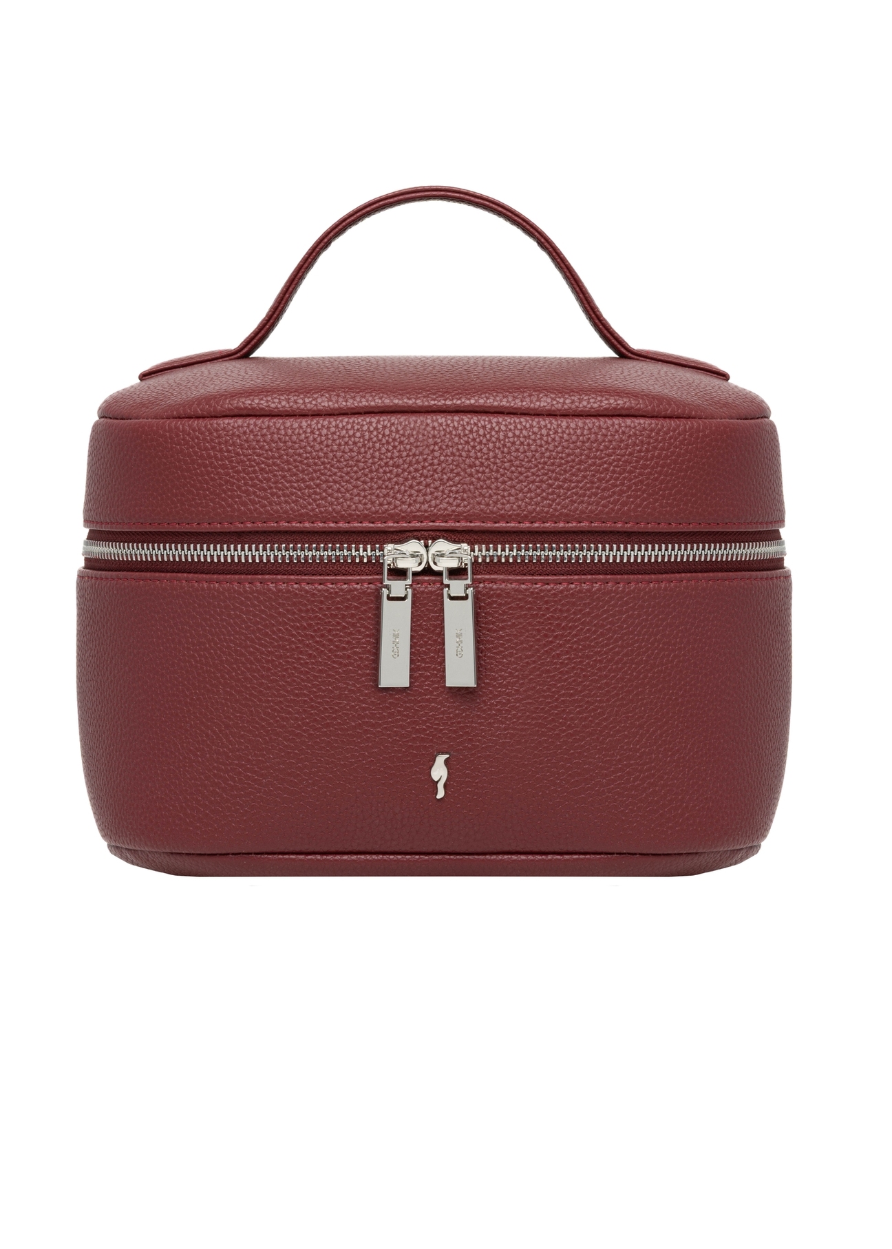 Red round women's cosmetic bag TOREC-0919-4C(Z26), product view from the front on a white background.
