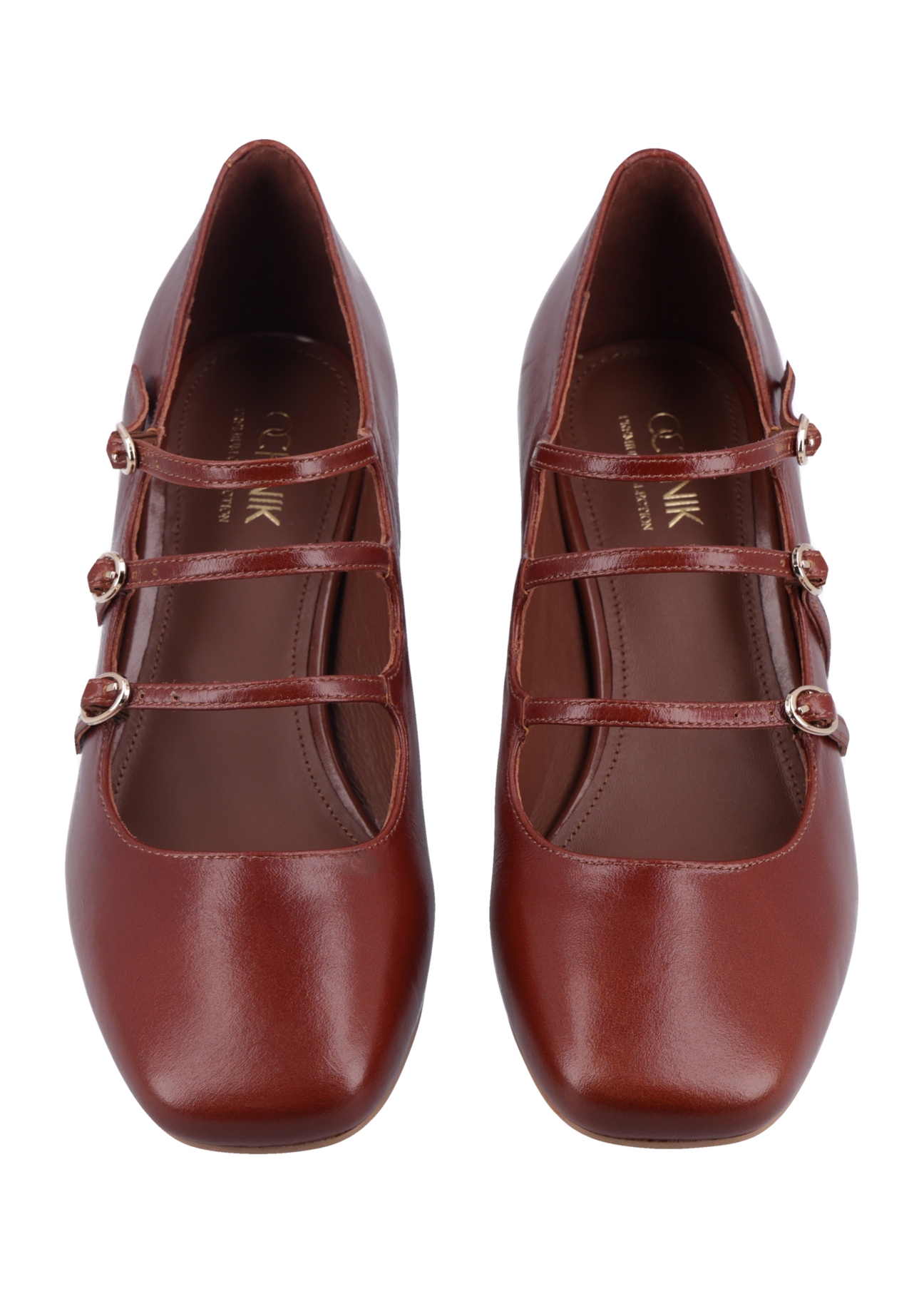 Women's leather pumps in cognac color BUTYD-1350-1F(Z26), front product view on white background.