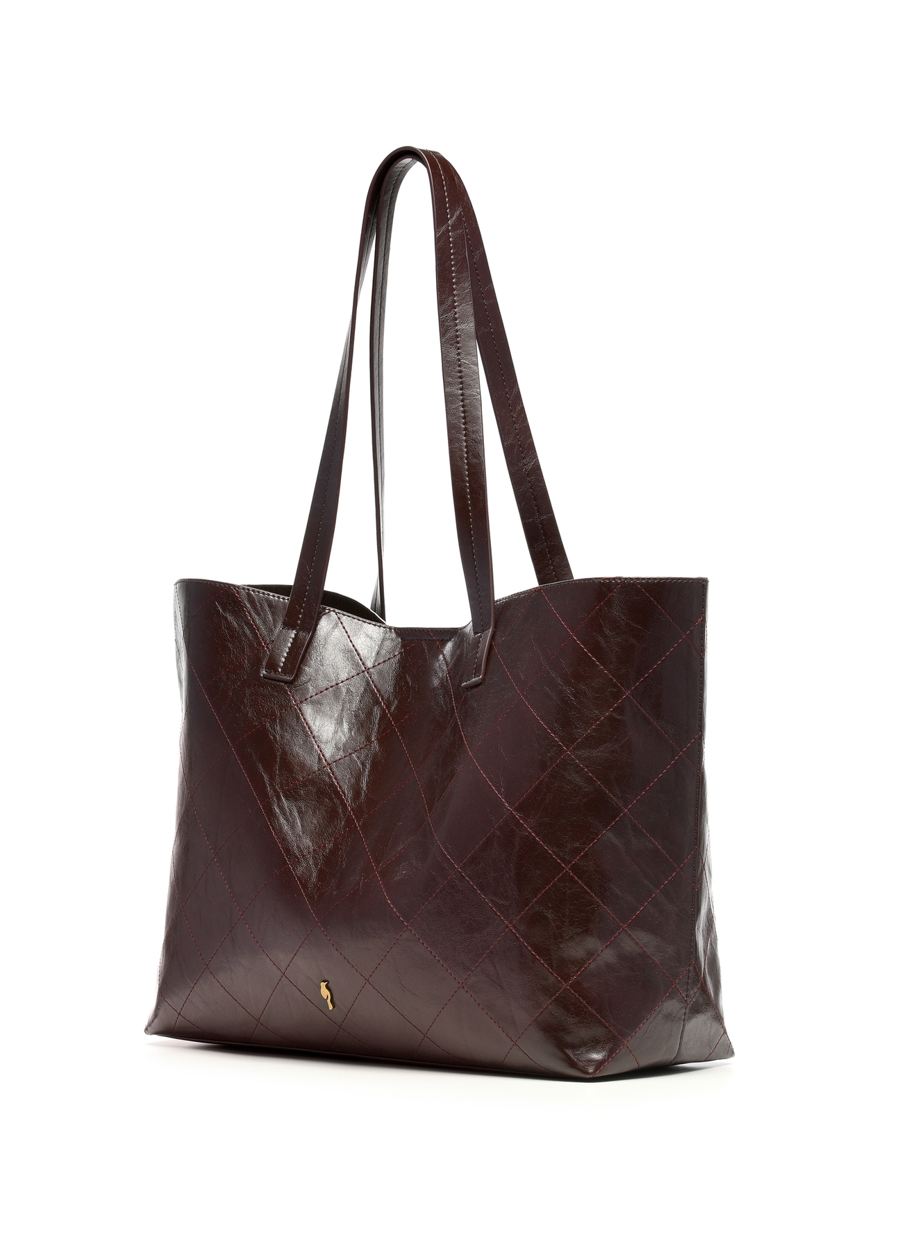 Burgundy women's shopper bag with stitching TOREC-1247-4D(Z26), diagonal product view on a white background.