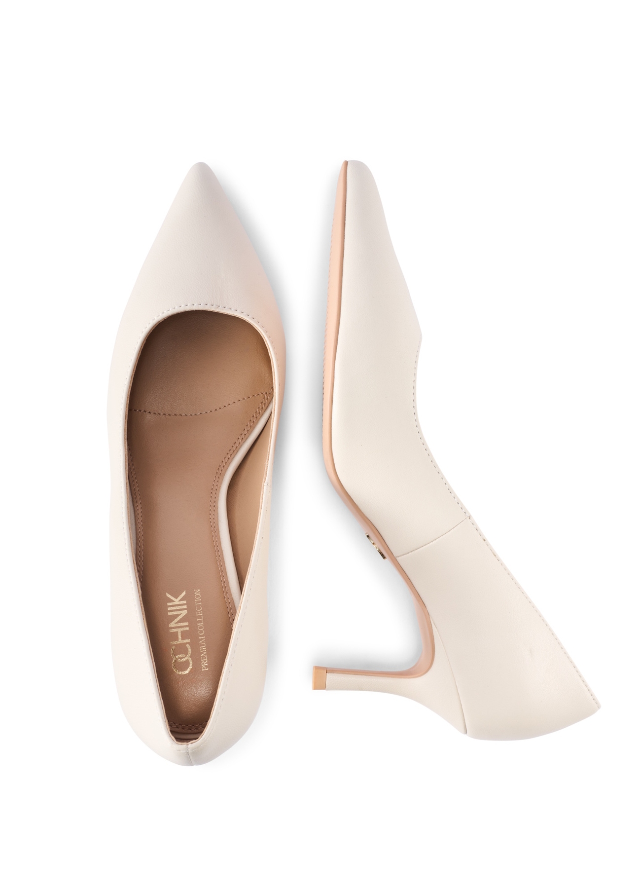 Cream leather women's pumps BUTYD-1031A-0B(W26), product view from above on white background.