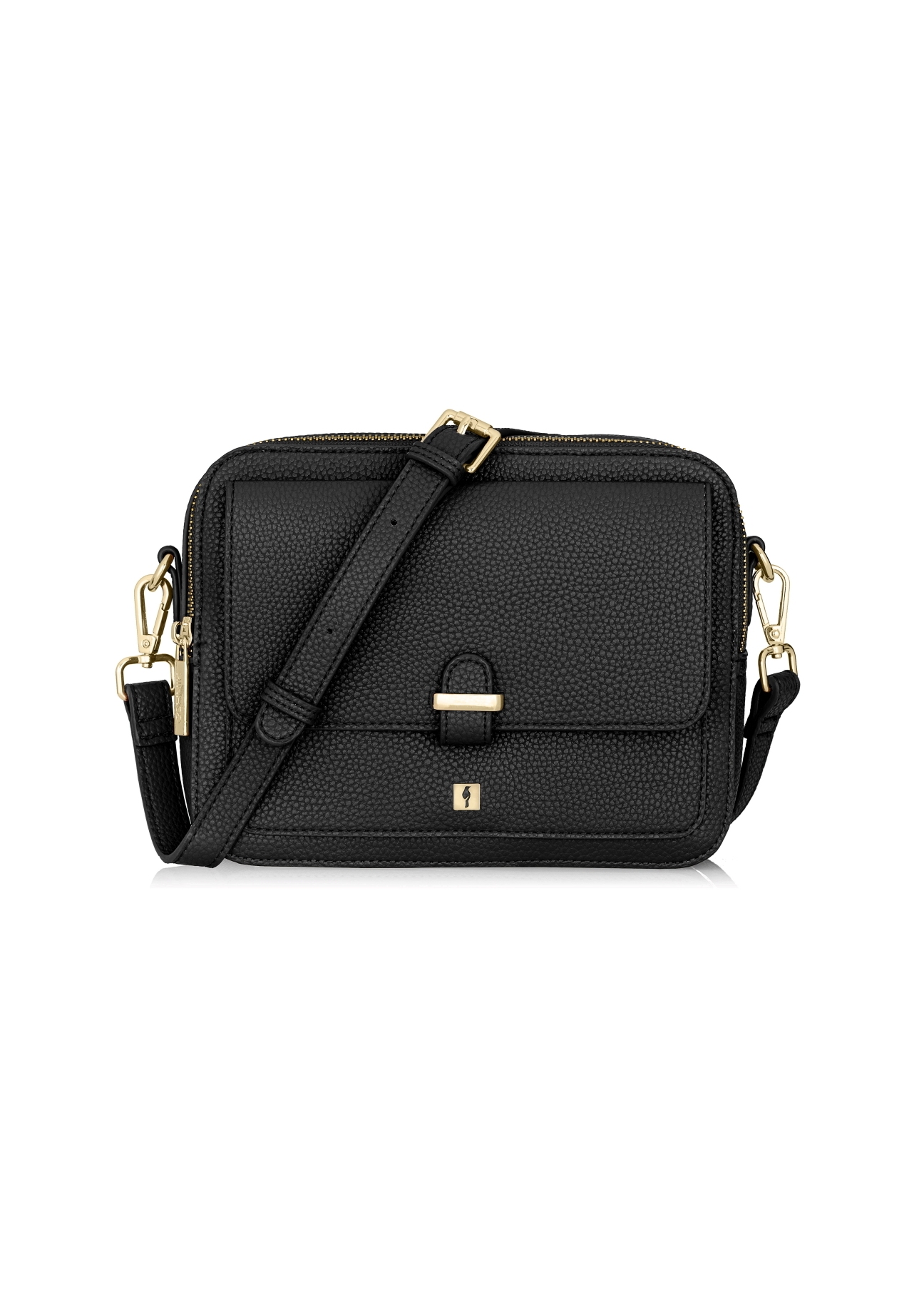 Black two-compartment shoulder bag TOREC-0405C-99(Z25) - front view of the product on a white background.