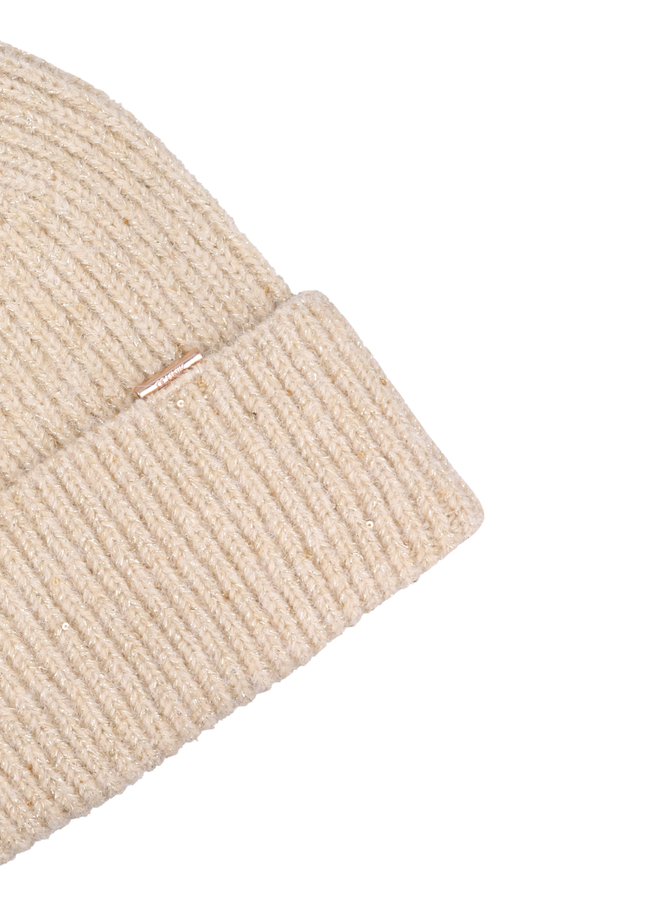 Beige women's hat with wool CZADT-0218-1B(Z26), close-up of the product detail on a white background.