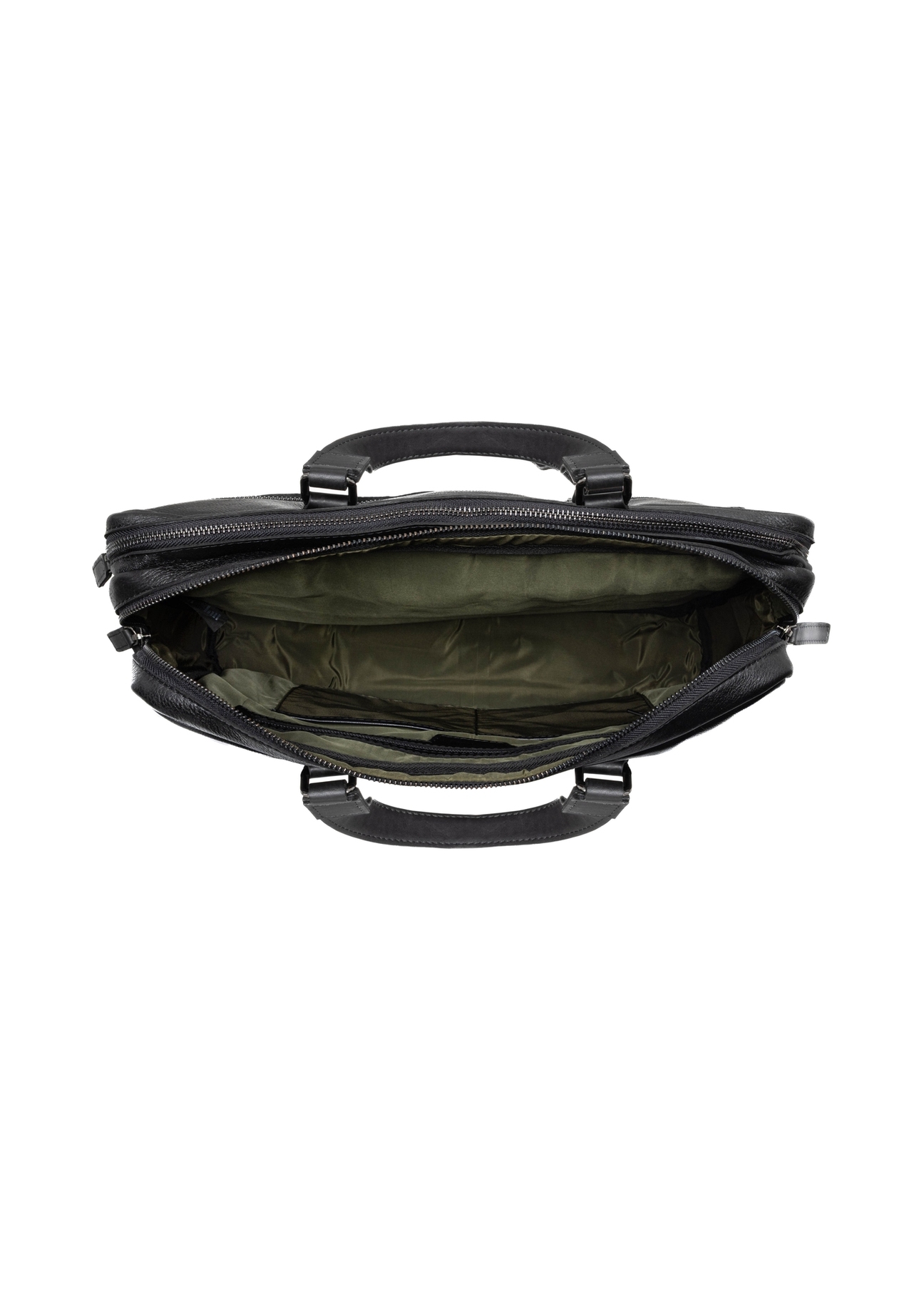 Black leather men's briefcase TORMS-0495-99(W26), product view from above on a white background.