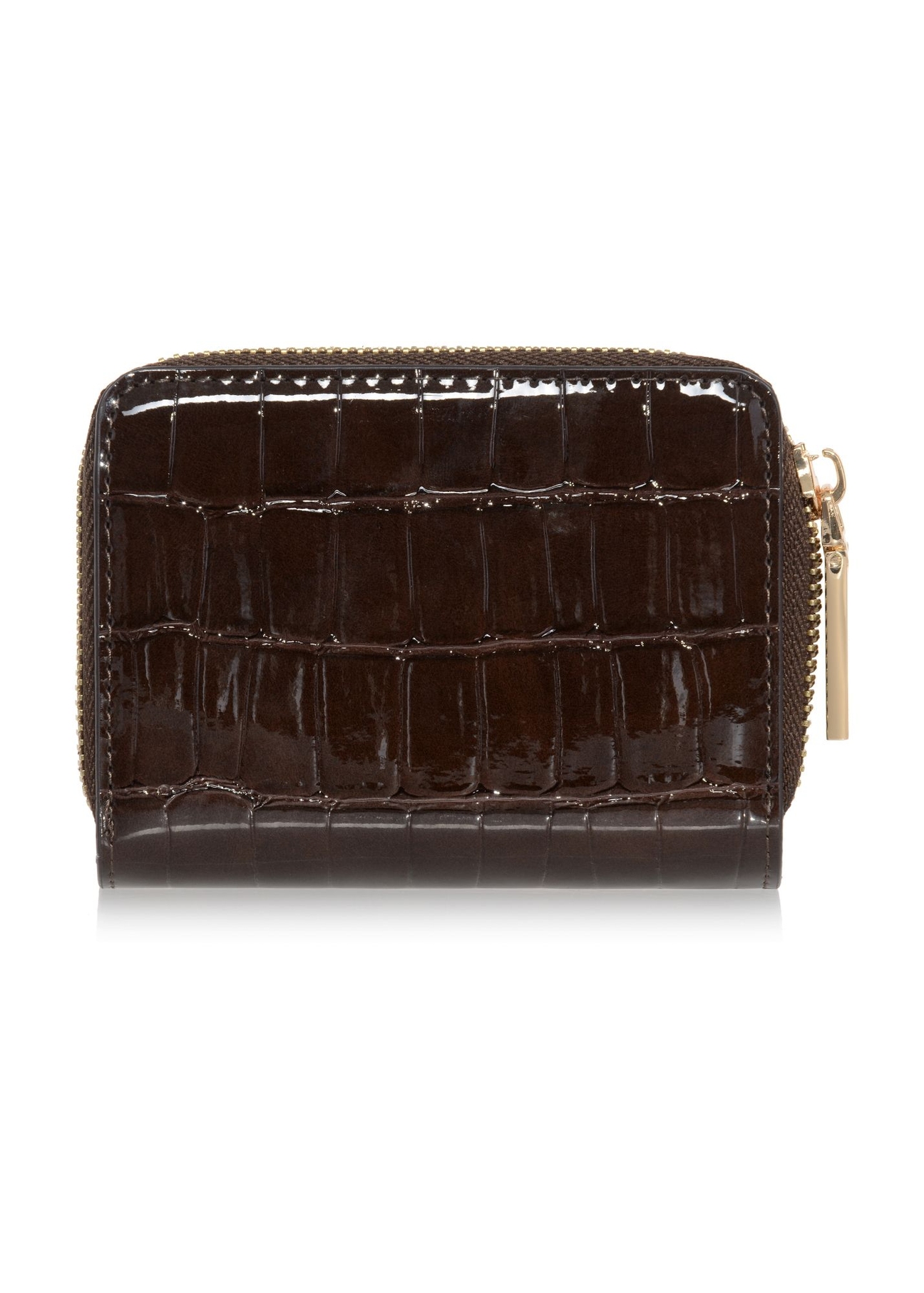 Small brown women's croco wallet POREC-0352A-90(Z25), back view of the product on a white background.